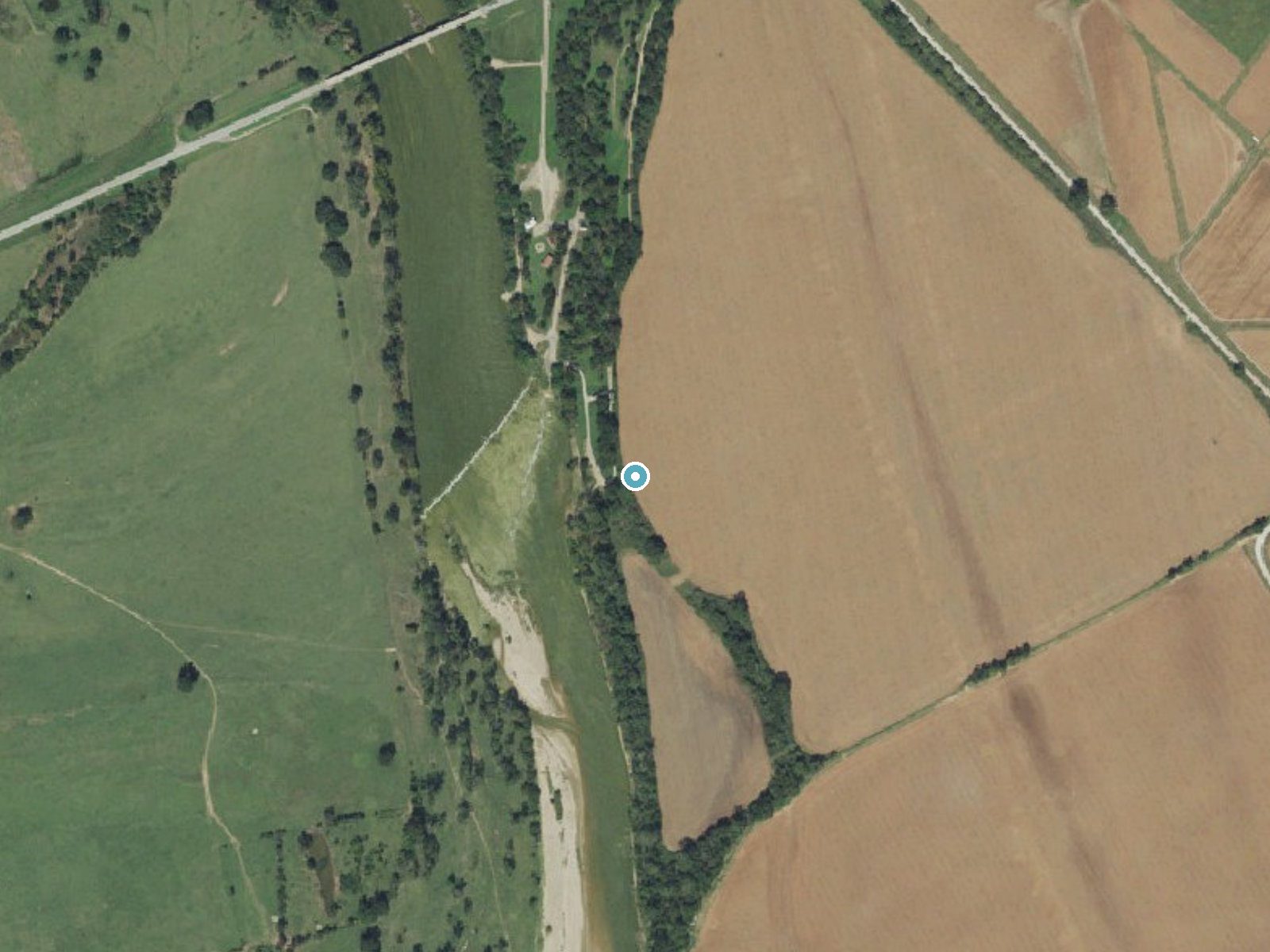 Aerial photo of the same ground around The Falls near Marlin, Texas, for comparison with the lidar view