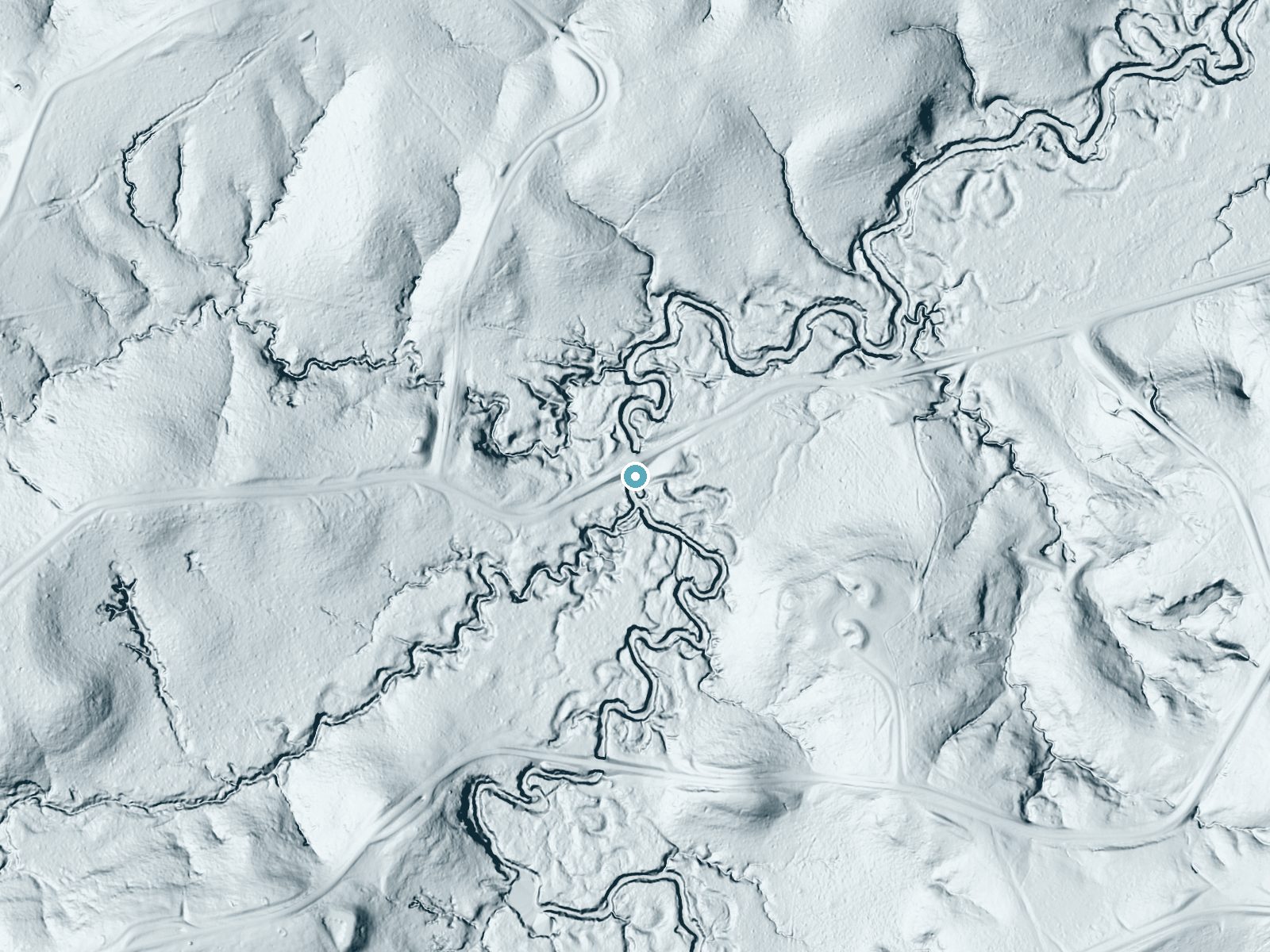 LiDAR bare-earth terrain around Odum Falls near Hornbeck, Louisiana, showing about 15 feet of drop