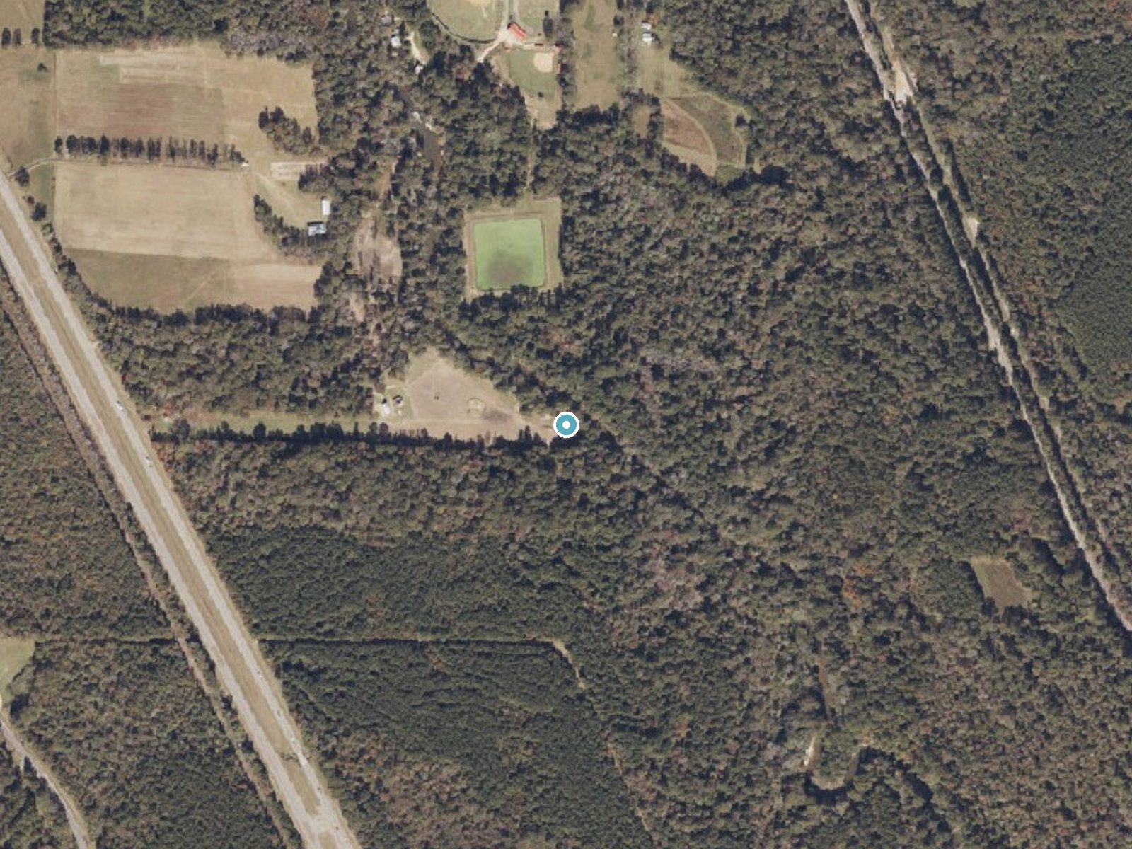 Aerial photo of the same ground around Seminary Falls near Seminary, Mississippi, for comparison with the lidar view
