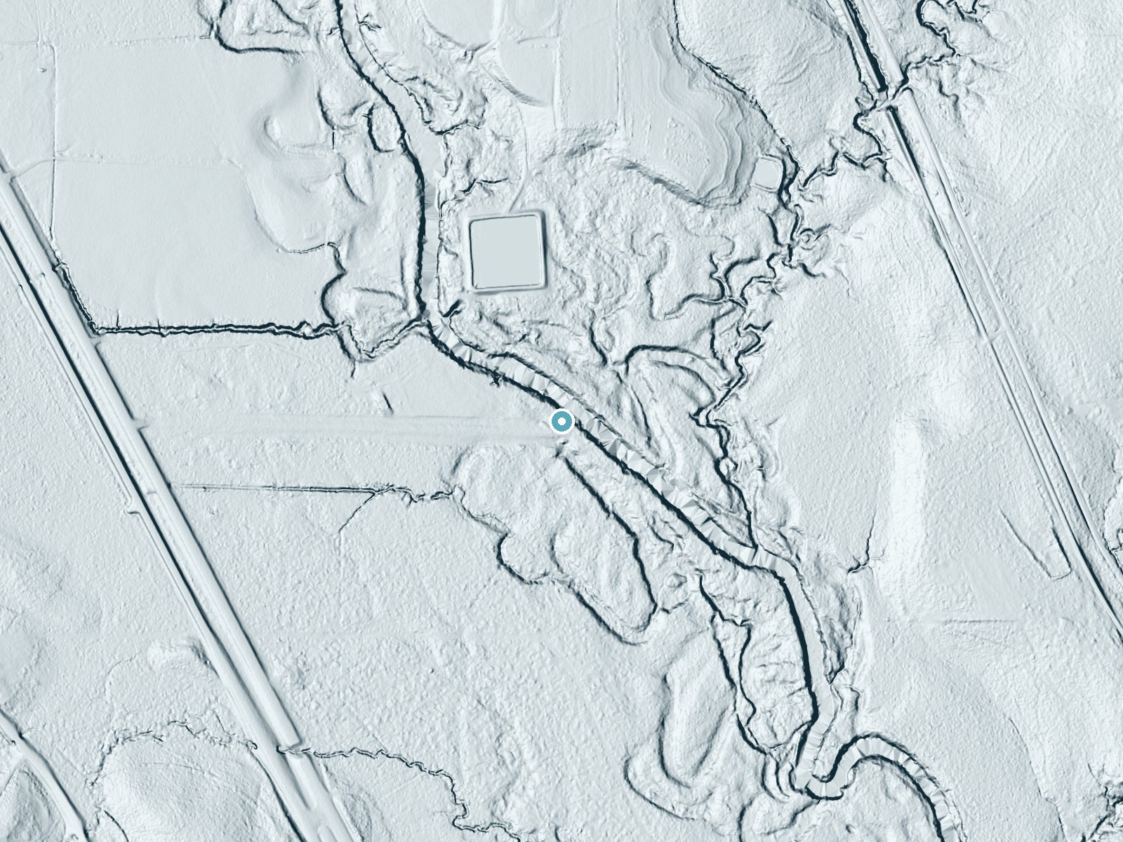 LiDAR bare-earth terrain around Seminary Falls near Seminary, Mississippi, showing about 18 feet of drop