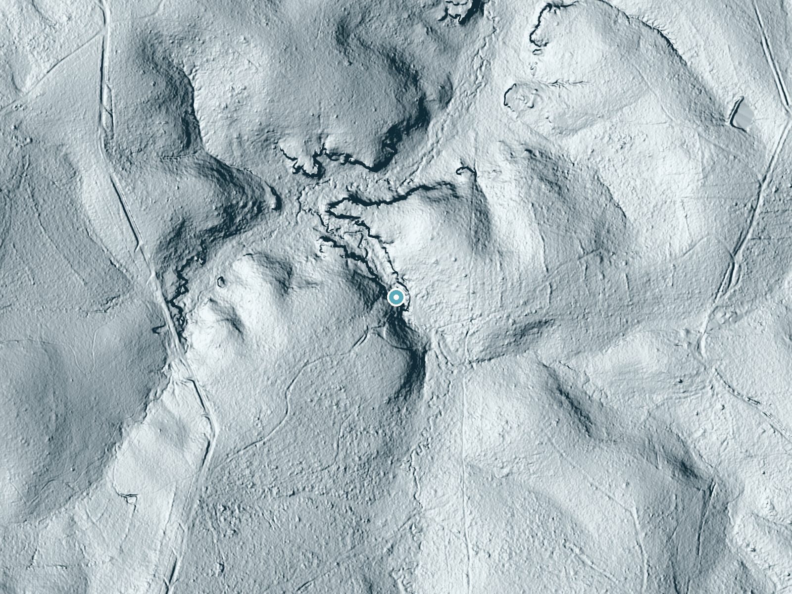 LiDAR bare-earth terrain around Rock Falls near Broxton, Georgia, showing about 38 feet of drop, a long cascade, facing northeast