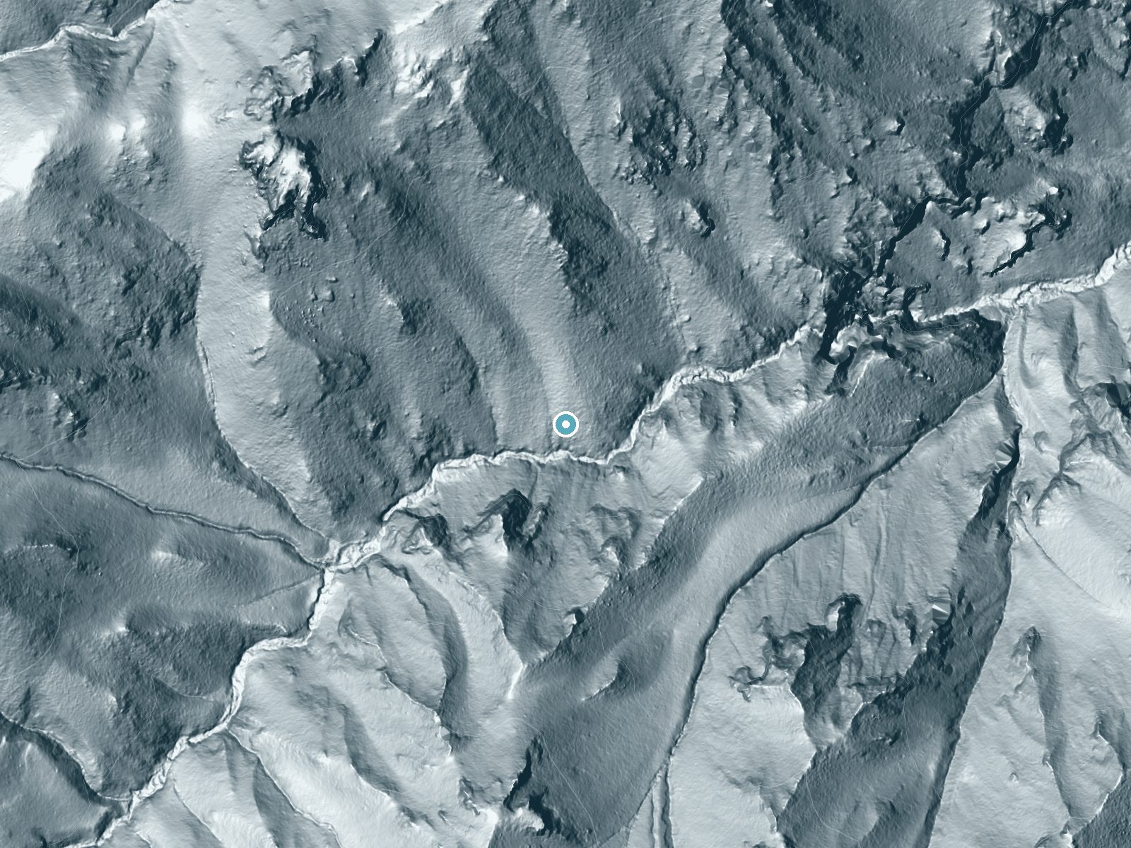 LiDAR bare-earth terrain around Winn Falls near Rodeo, Arizona, showing about 229 feet of drop, a steep tiered drop, facing southeast