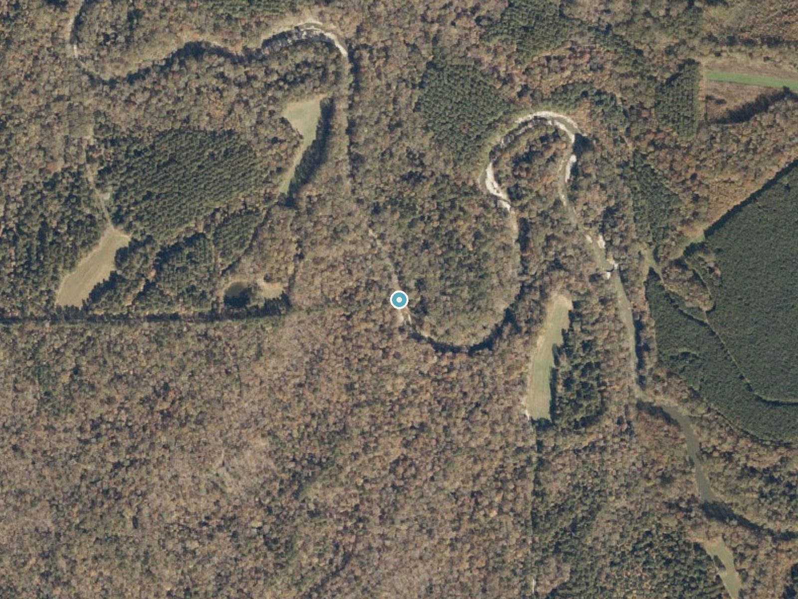 Aerial photo of the same ground around Rocky Falls near Pattison, Mississippi, for comparison with the lidar view