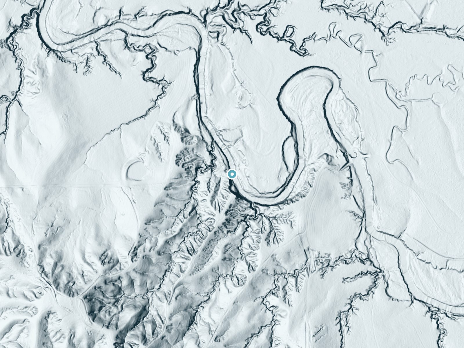LiDAR bare-earth terrain around Rocky Falls near Pattison, Mississippi, showing about 60 feet of drop, a steep tiered drop, facing northeast