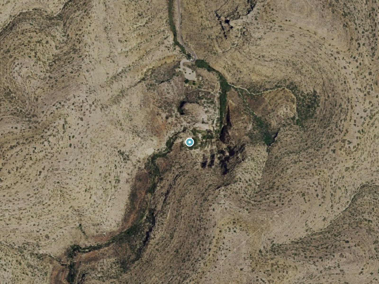 Aerial photo of the same ground around Sitting Bull Falls near Happy Valley, New Mexico, for comparison with the lidar view