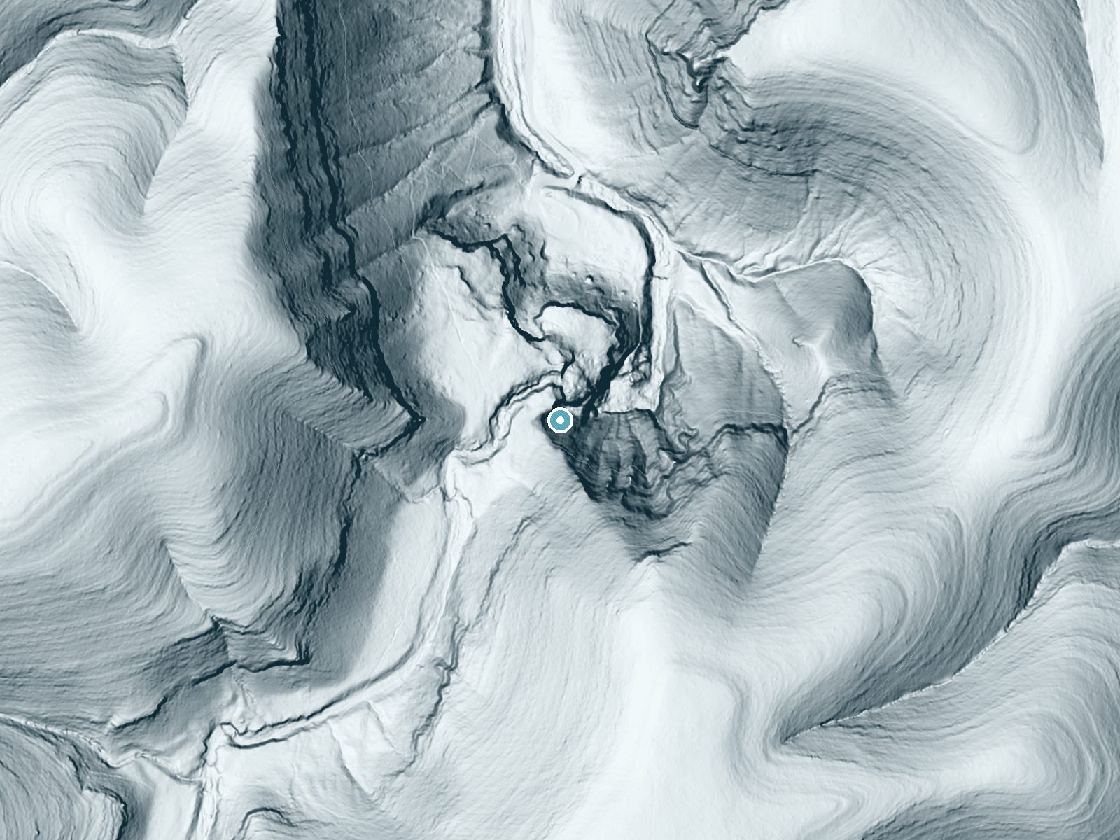 LiDAR bare-earth terrain around Sitting Bull Falls near Happy Valley, New Mexico, showing about 297 feet of drop, a steep tiered drop, facing northeast