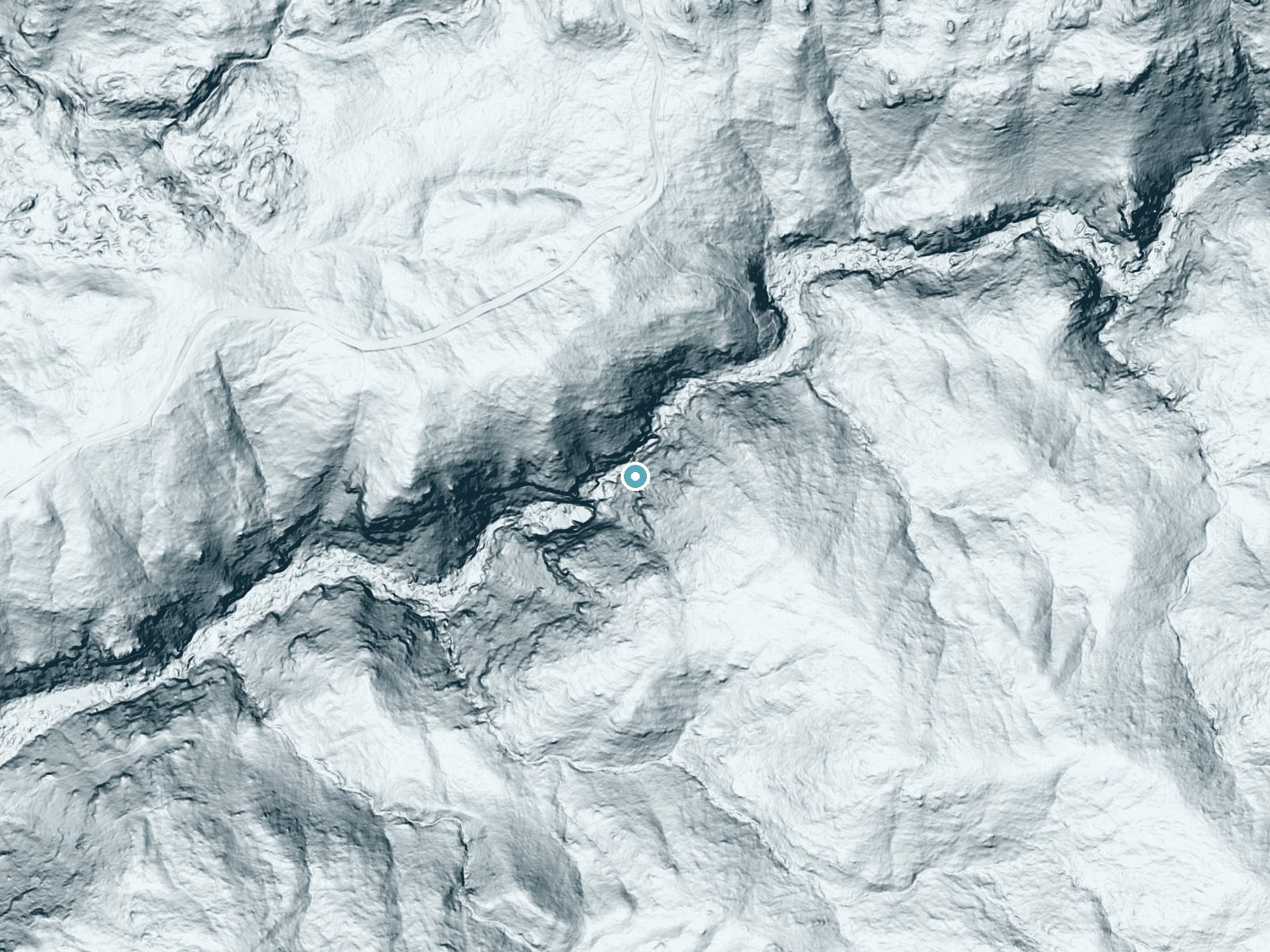 LiDAR bare-earth terrain around Tanque Verde Falls near Tanque Verde, Arizona, showing about 326 feet of drop, a steep tiered drop, facing west