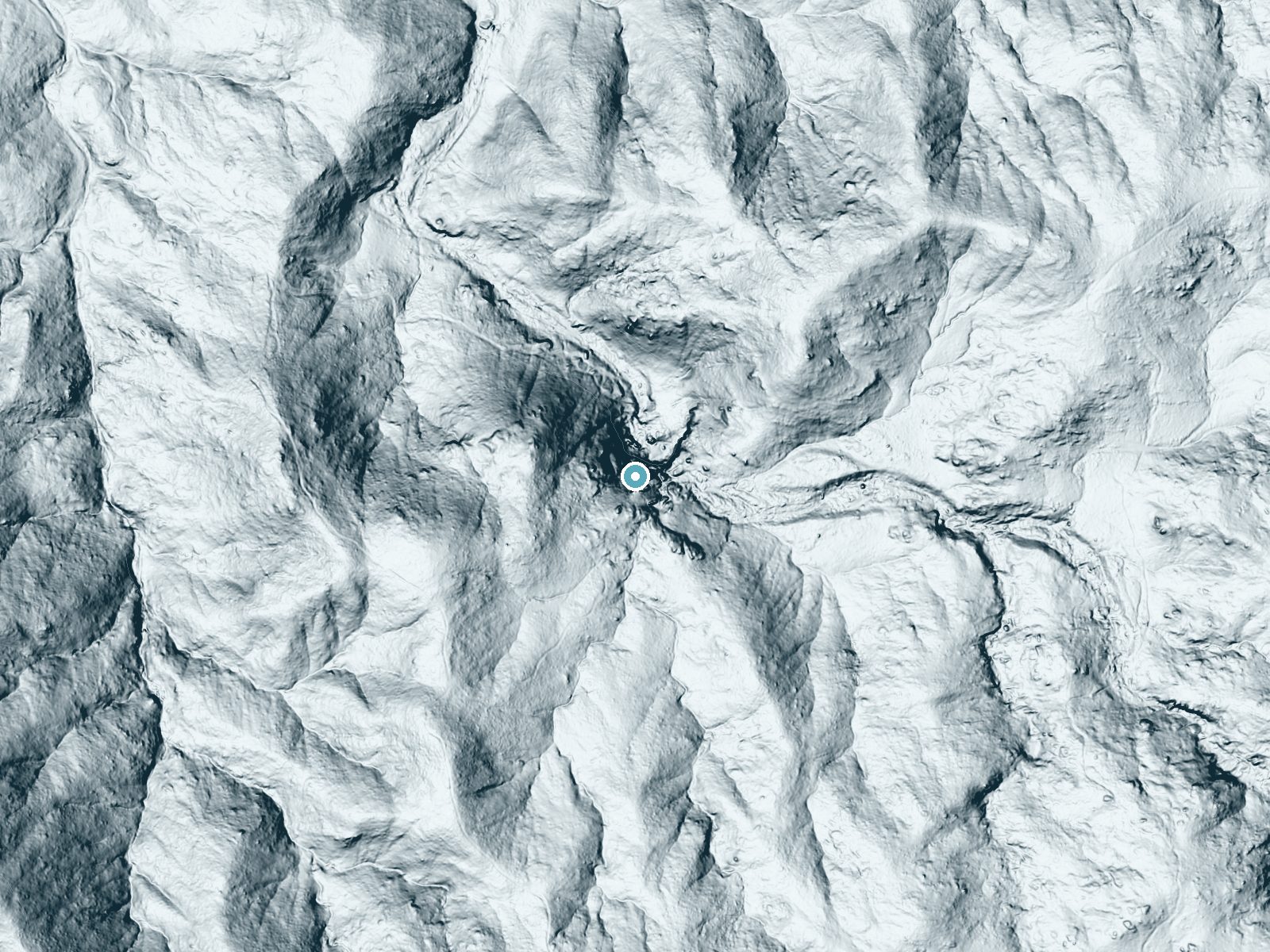 LiDAR bare-earth terrain around Chiva Falls near Tanque Verde, Arizona, showing about 197 feet of drop, a steep tiered drop, facing north