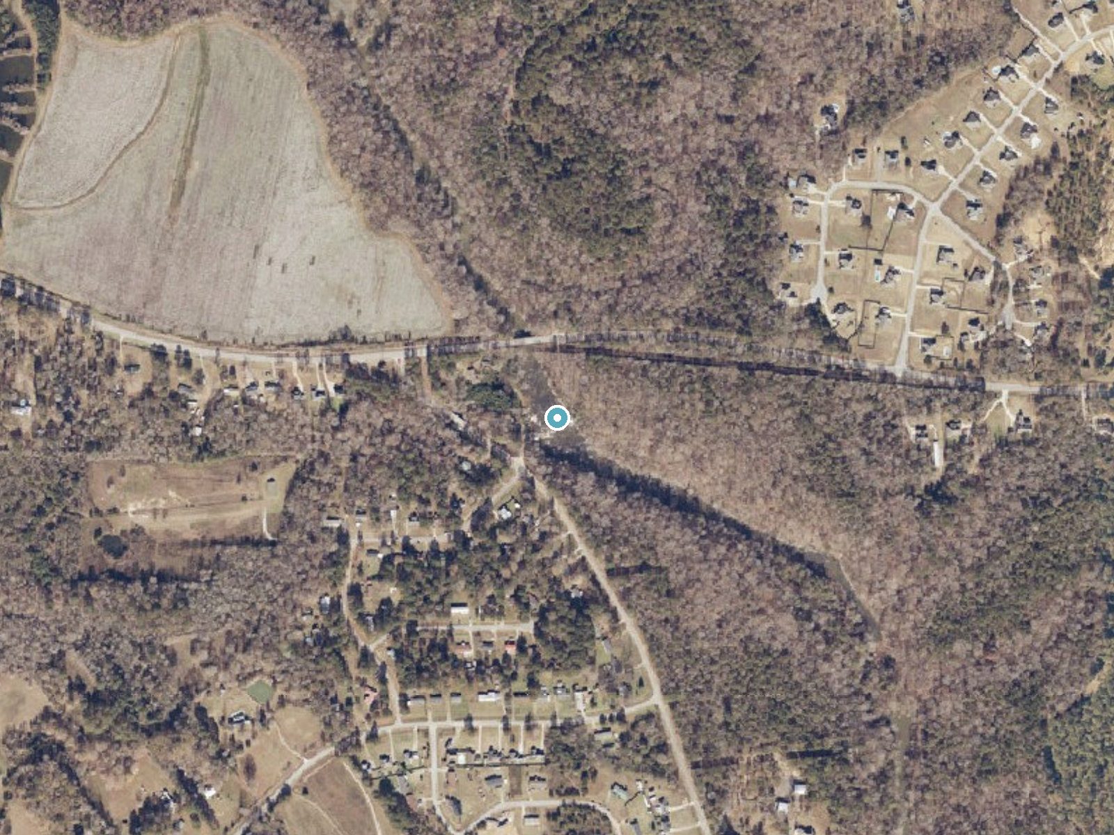 Aerial photo of the same ground around Great Falls near Smiths Station, Alabama, for comparison with the lidar view