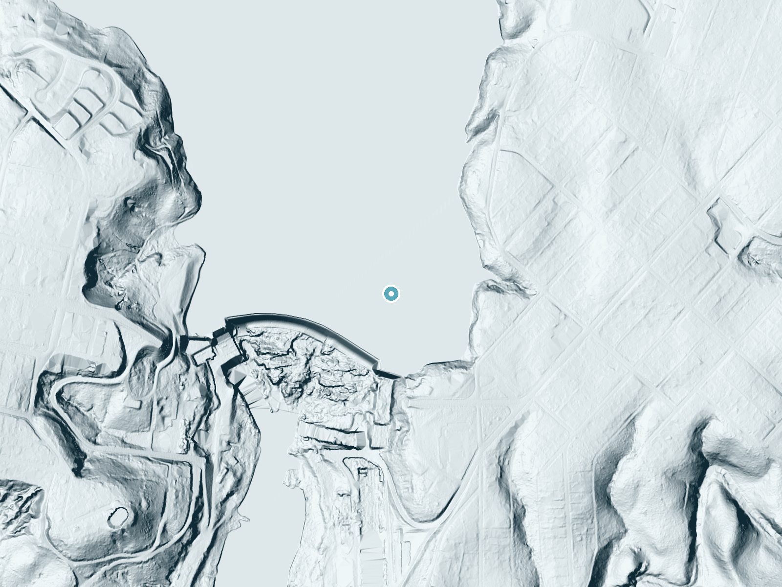 LiDAR bare-earth terrain around Tallapoosa Falls (historical) near Tallassee, Alabama