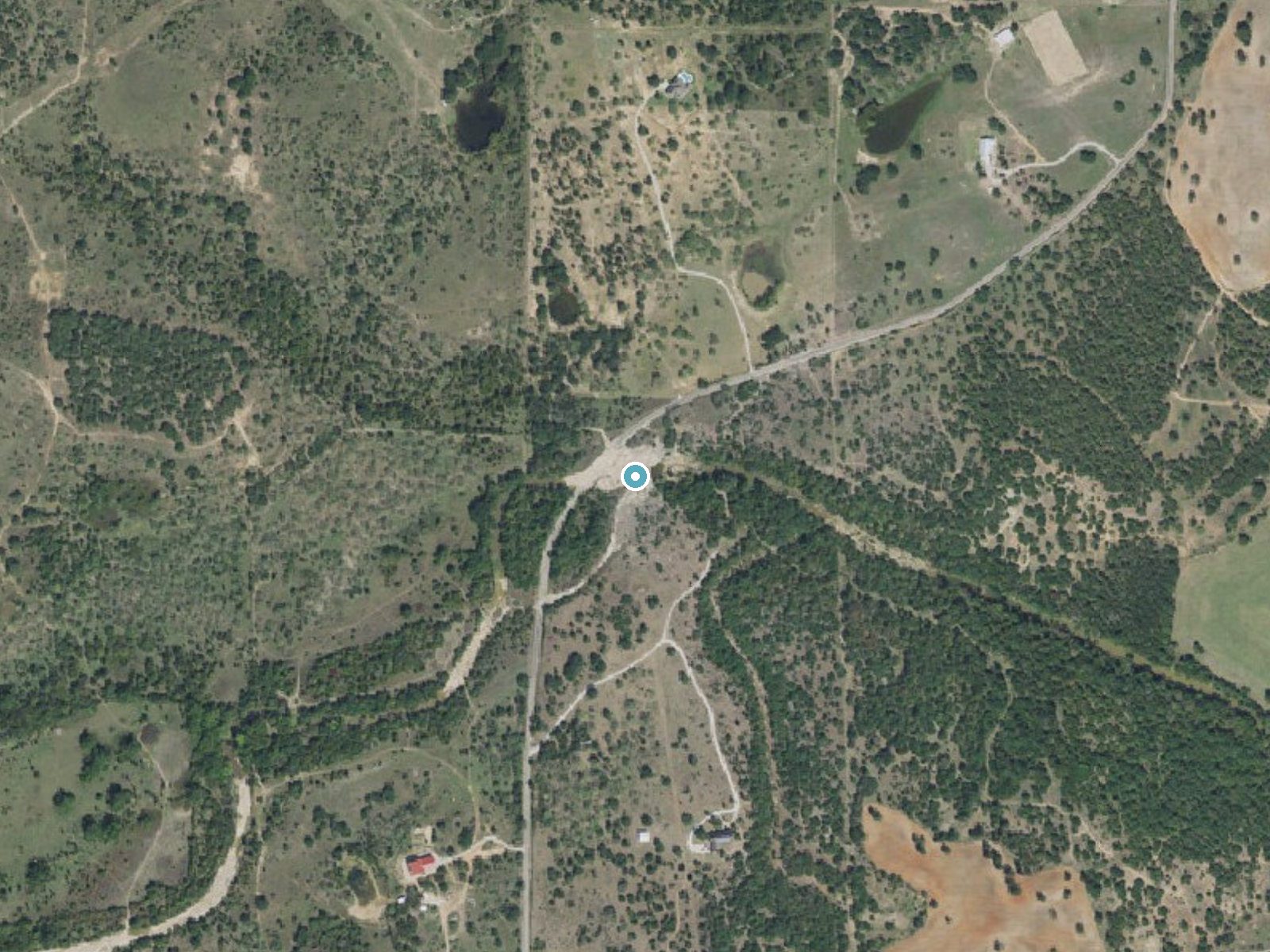 Aerial photo of the same ground around Kickapoo Falls near Lipan, Texas, for comparison with the lidar view