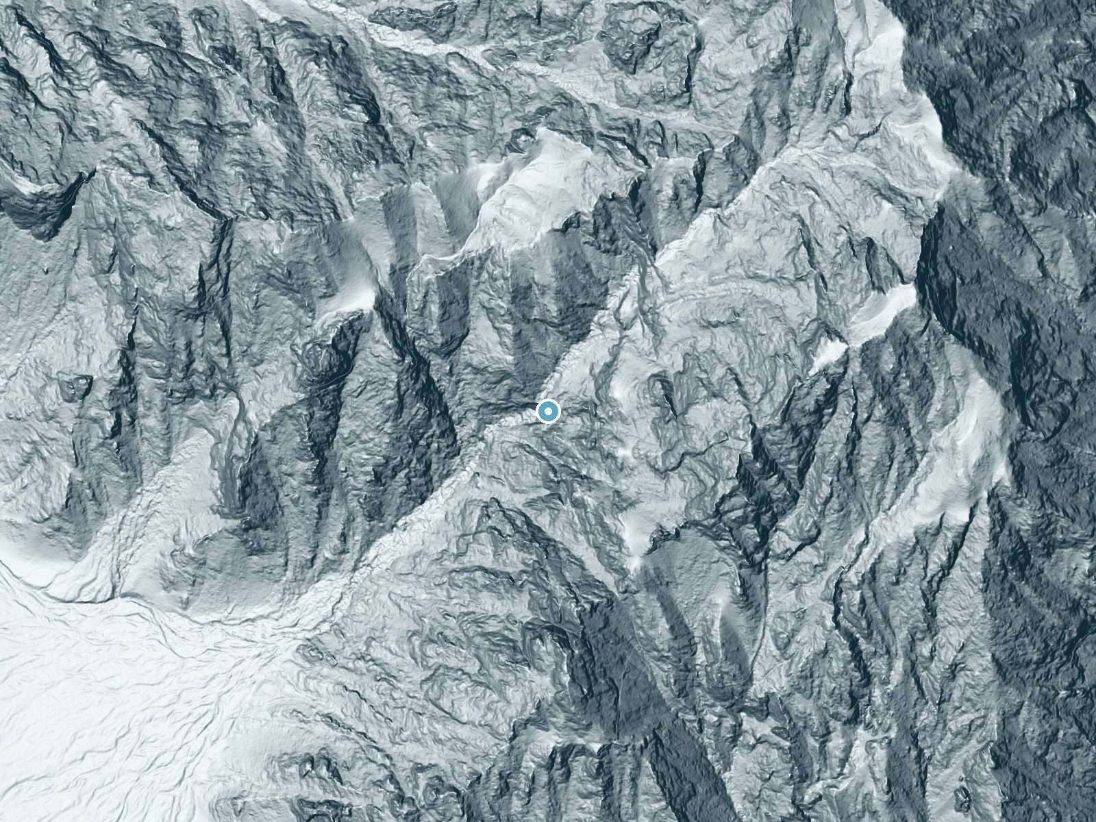 LiDAR bare-earth terrain around Glynns Falls near Dateland, Arizona, showing about 457 feet of drop, a single sheer drop, facing west