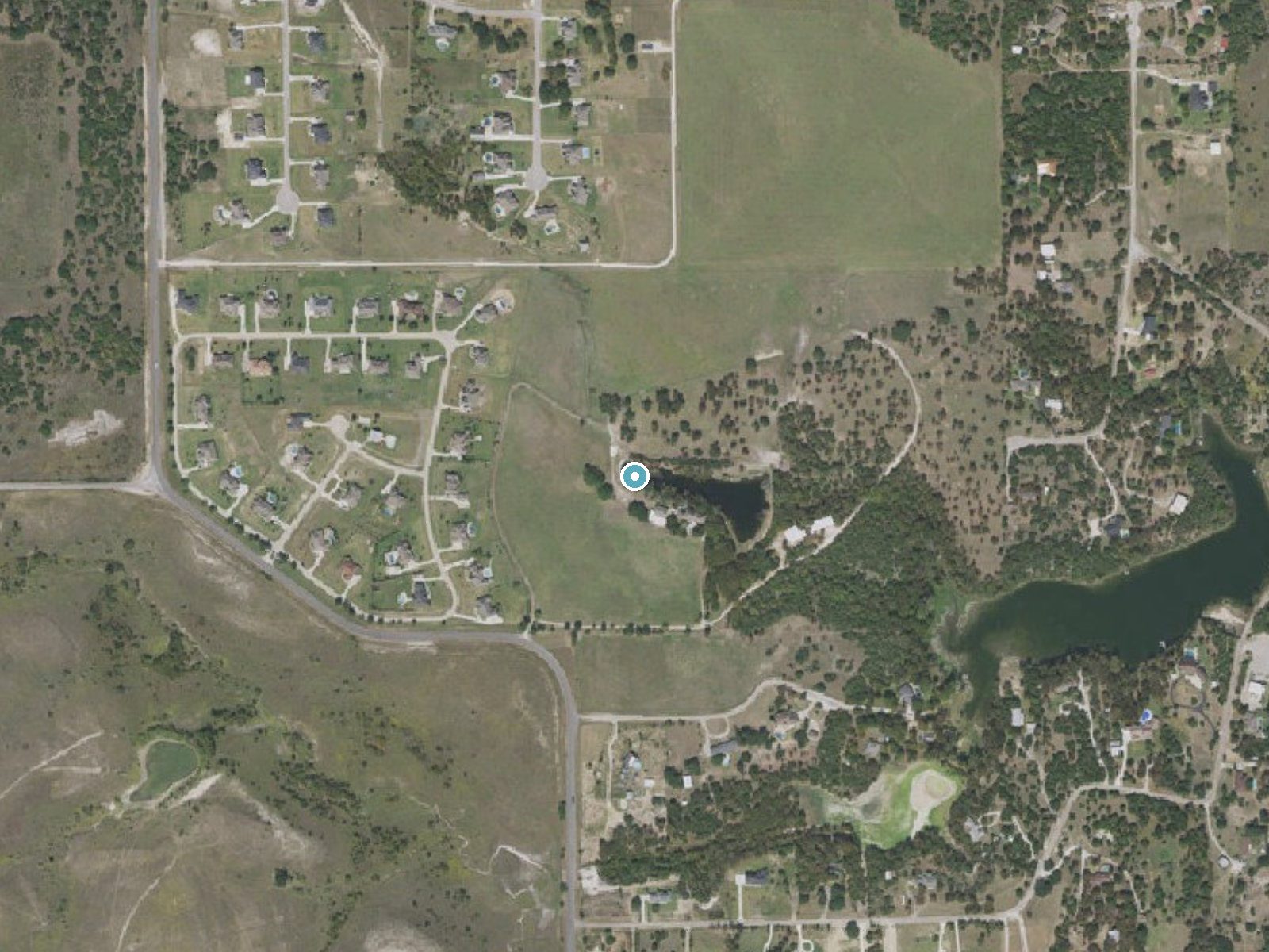 Aerial photo of the same ground around Spring Falls near Annetta, Texas, for comparison with the lidar view