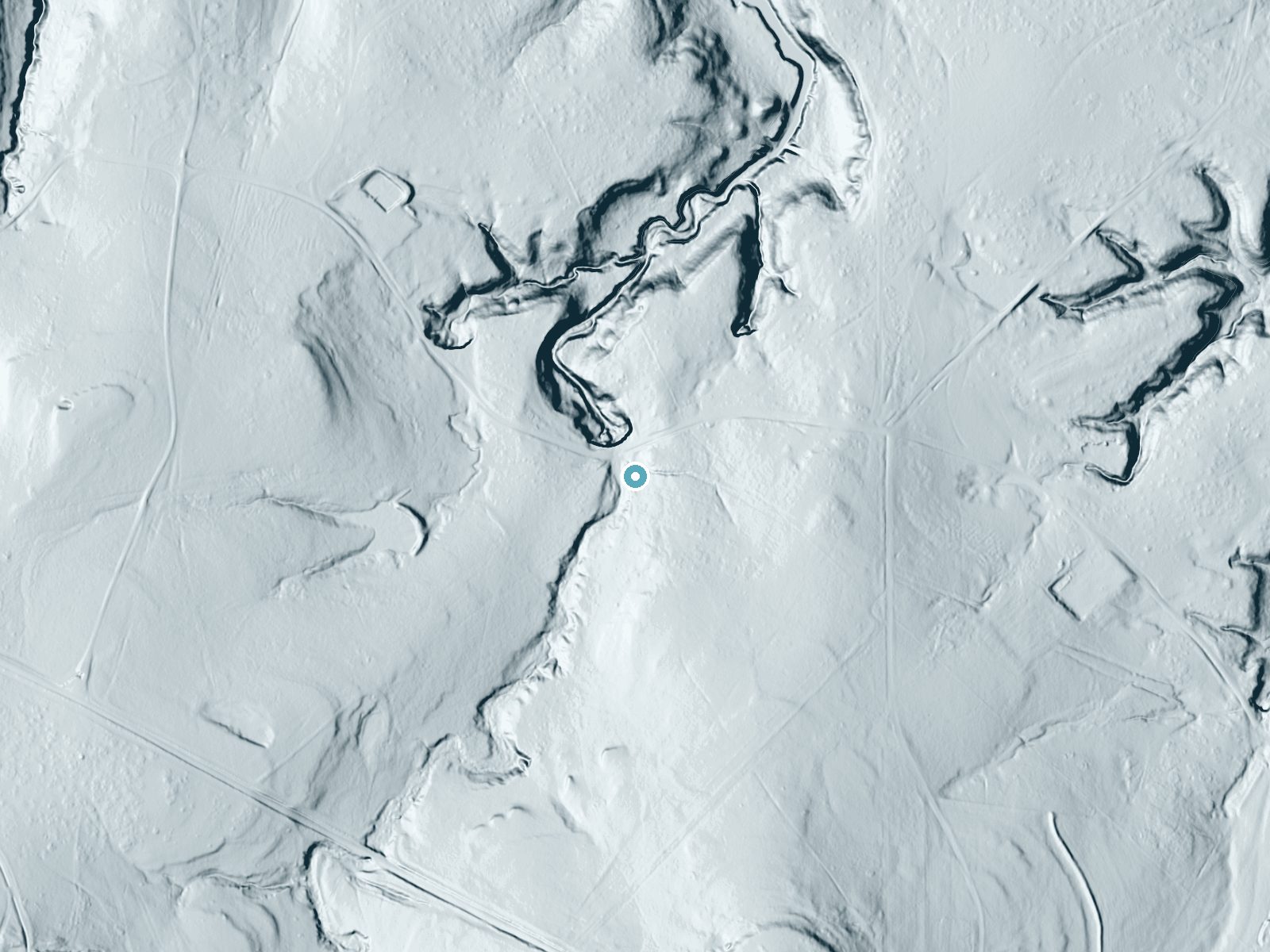 LiDAR bare-earth terrain around Cason Falls near Annetta, Texas, showing about 41 feet of drop, a long cascade, facing northwest