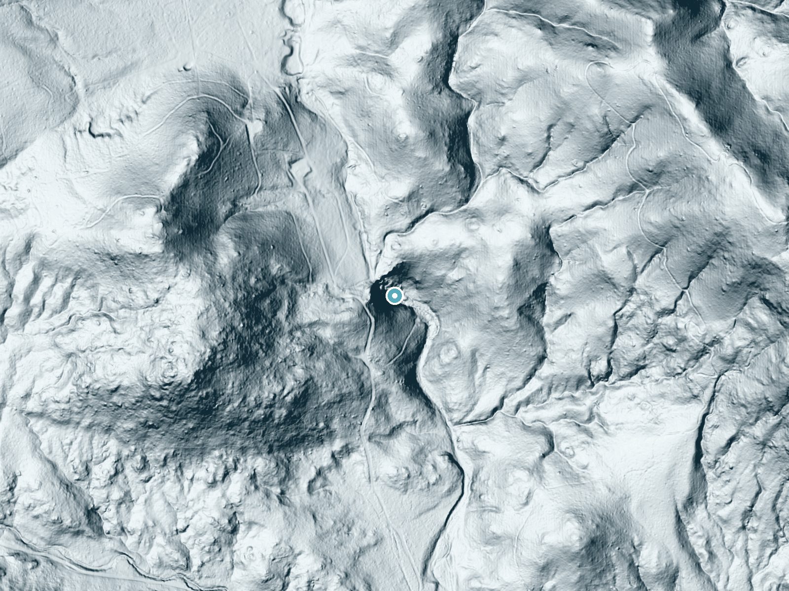 LiDAR bare-earth terrain around The Falls near Pine Valley, California, showing about 156 feet of drop, a steep tiered drop, facing southeast