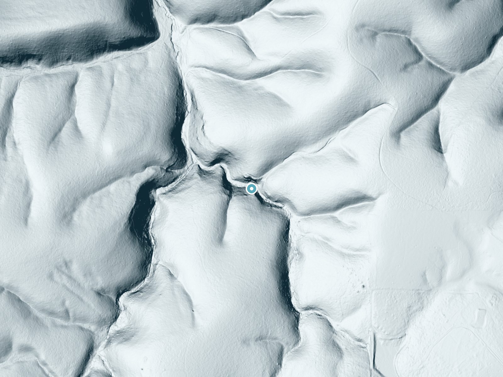LiDAR bare-earth terrain around Cascade Falls near Warm Springs, Georgia, showing about 91 feet of drop, a long cascade, facing northwest