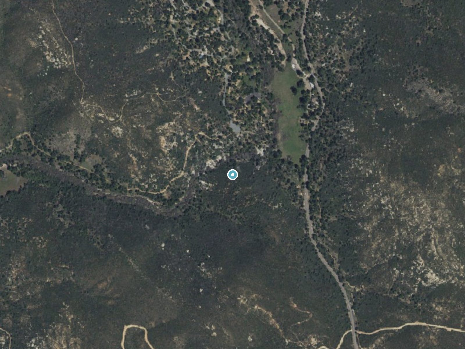 Aerial photo of the same ground around Green Valley Falls near Descanso, California, for comparison with the lidar view