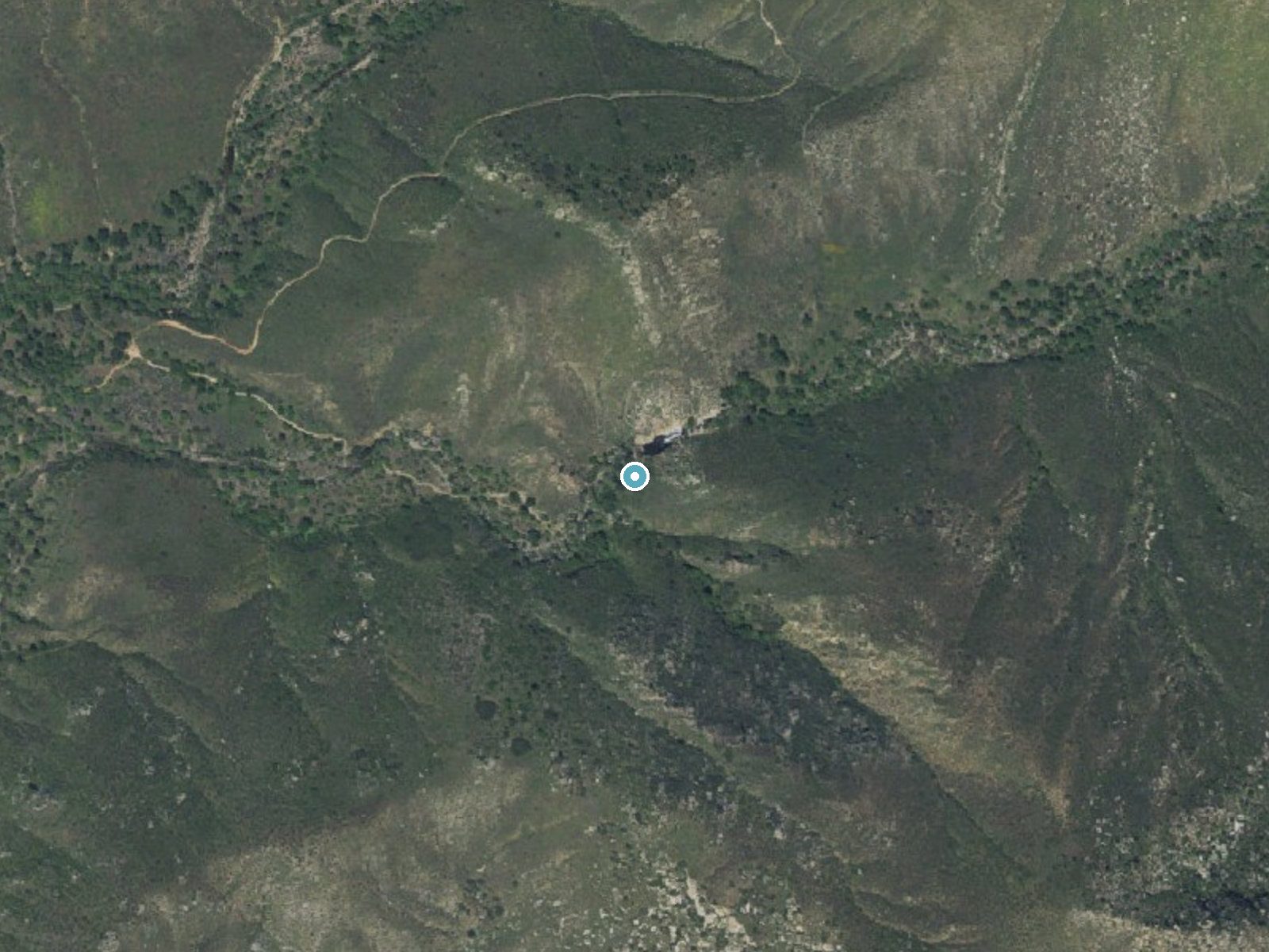 Aerial photo of the same ground around Cedar Creek Falls near San Diego Country Estates, California, for comparison with the lidar view