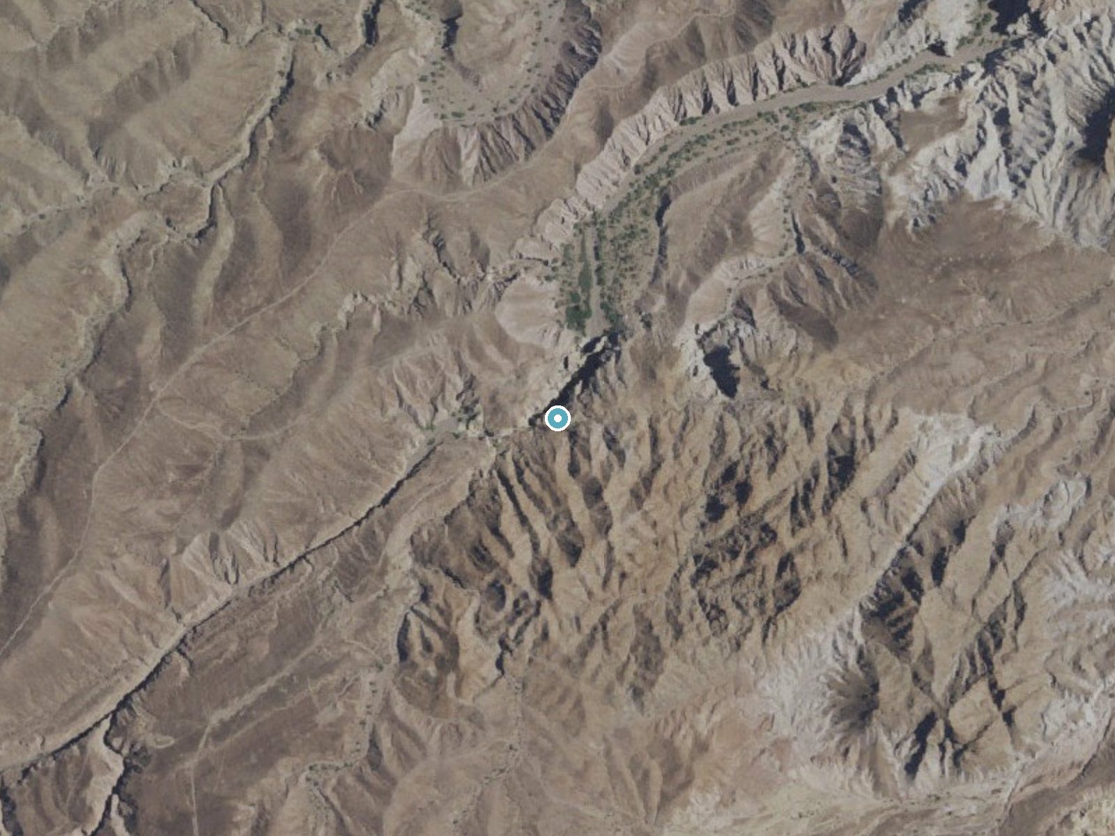 Aerial photo of the same ground around Bear Canyon Falls near Martinez Lake, California, for comparison with the lidar view
