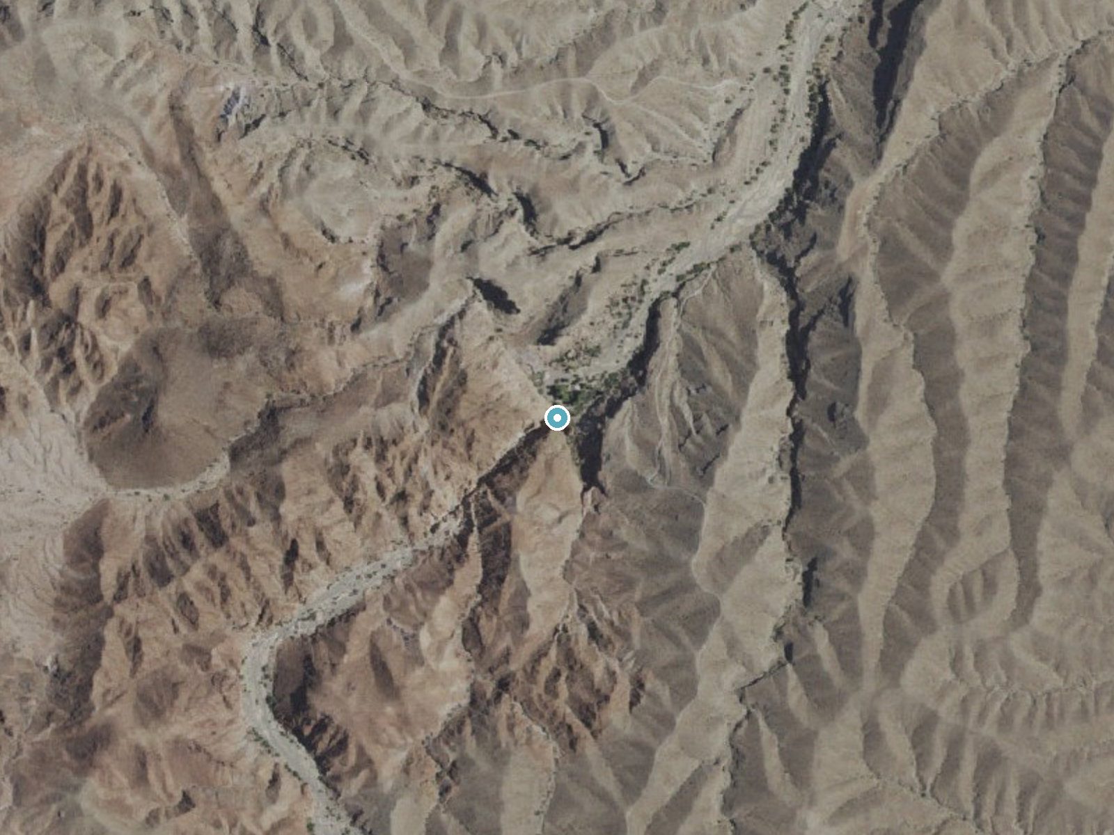 Aerial photo of the same ground around Carrizo Falls near Martinez Lake, California, for comparison with the lidar view