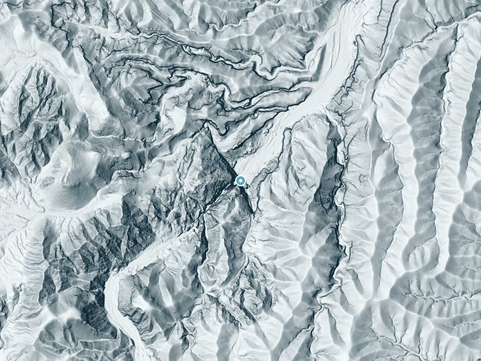 LiDAR bare-earth terrain around Carrizo Falls near Martinez Lake, California, showing about 180 feet of drop, a steep tiered drop, facing northeast