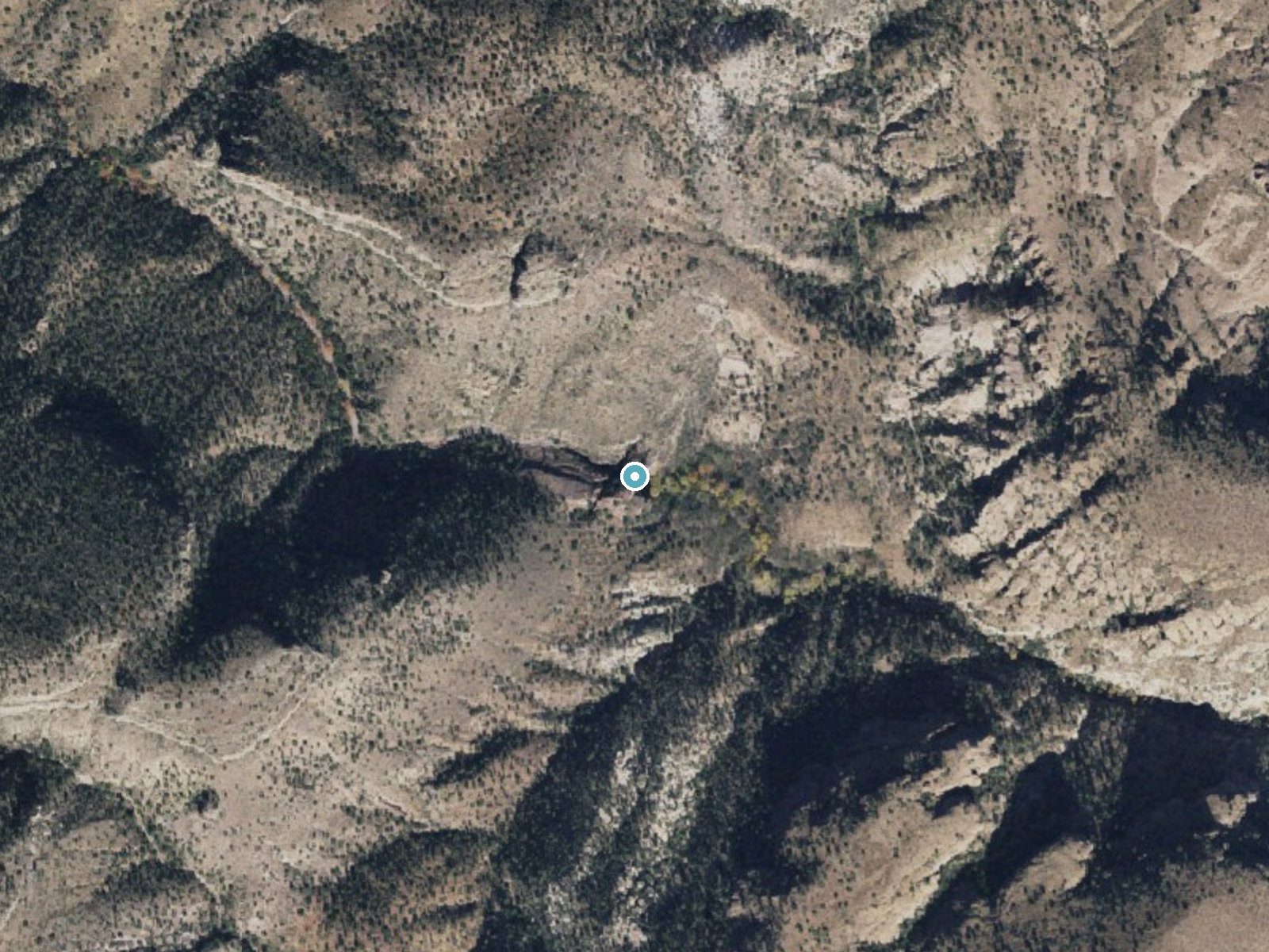 Aerial photo of the same ground around Sardine Falls near Clifton, Arizona, for comparison with the lidar view