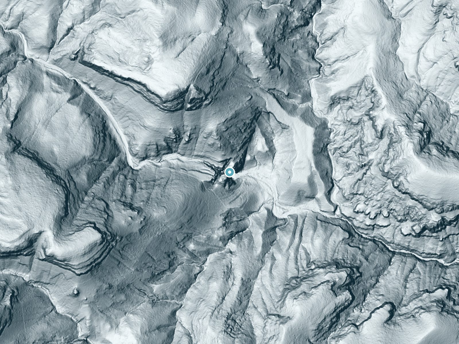 LiDAR bare-earth terrain around Sardine Falls near Clifton, Arizona, showing about 282 feet of drop, a steep tiered drop, facing southeast