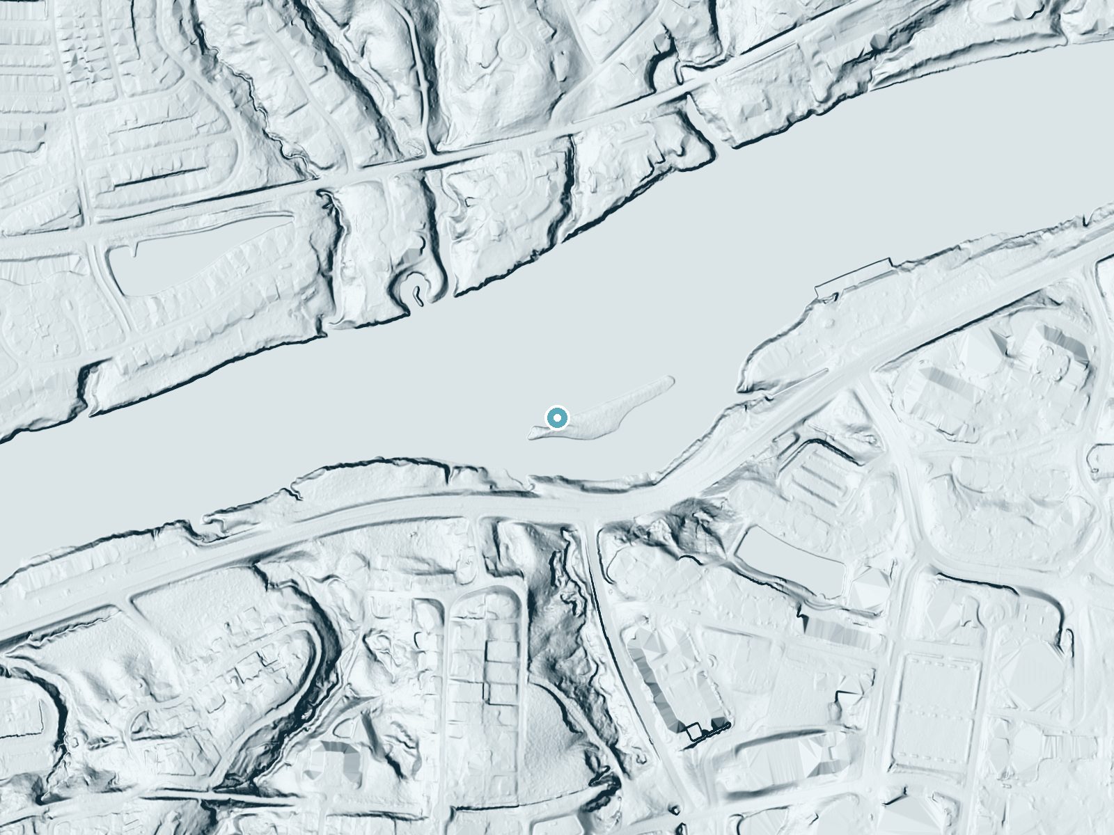 LiDAR bare-earth terrain around University Falls (historical) near Tuscaloosa, Alabama