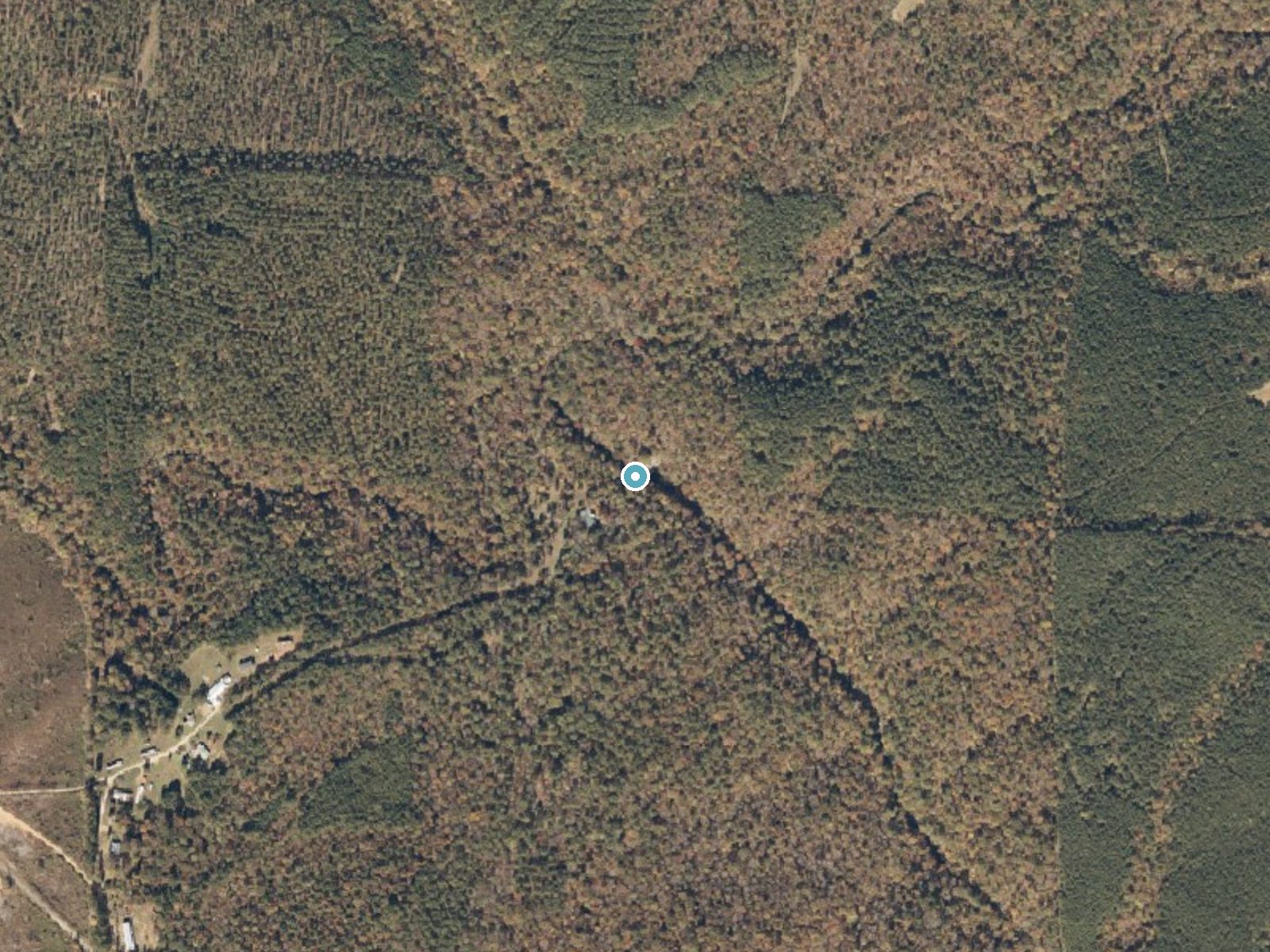 Aerial photo of the same ground around High Shoals Falls near Rock Mills, Alabama, for comparison with the lidar view
