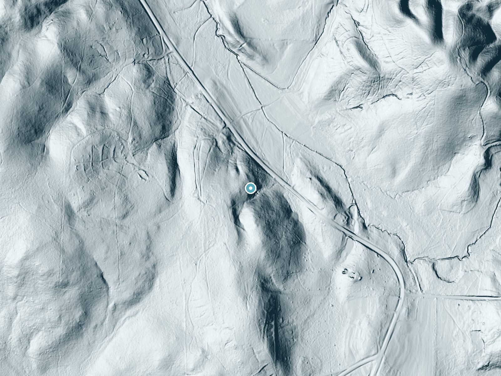 LiDAR bare-earth terrain around Great Falls near Millerville, Alabama, showing about 70 feet of drop, a long cascade, facing northeast