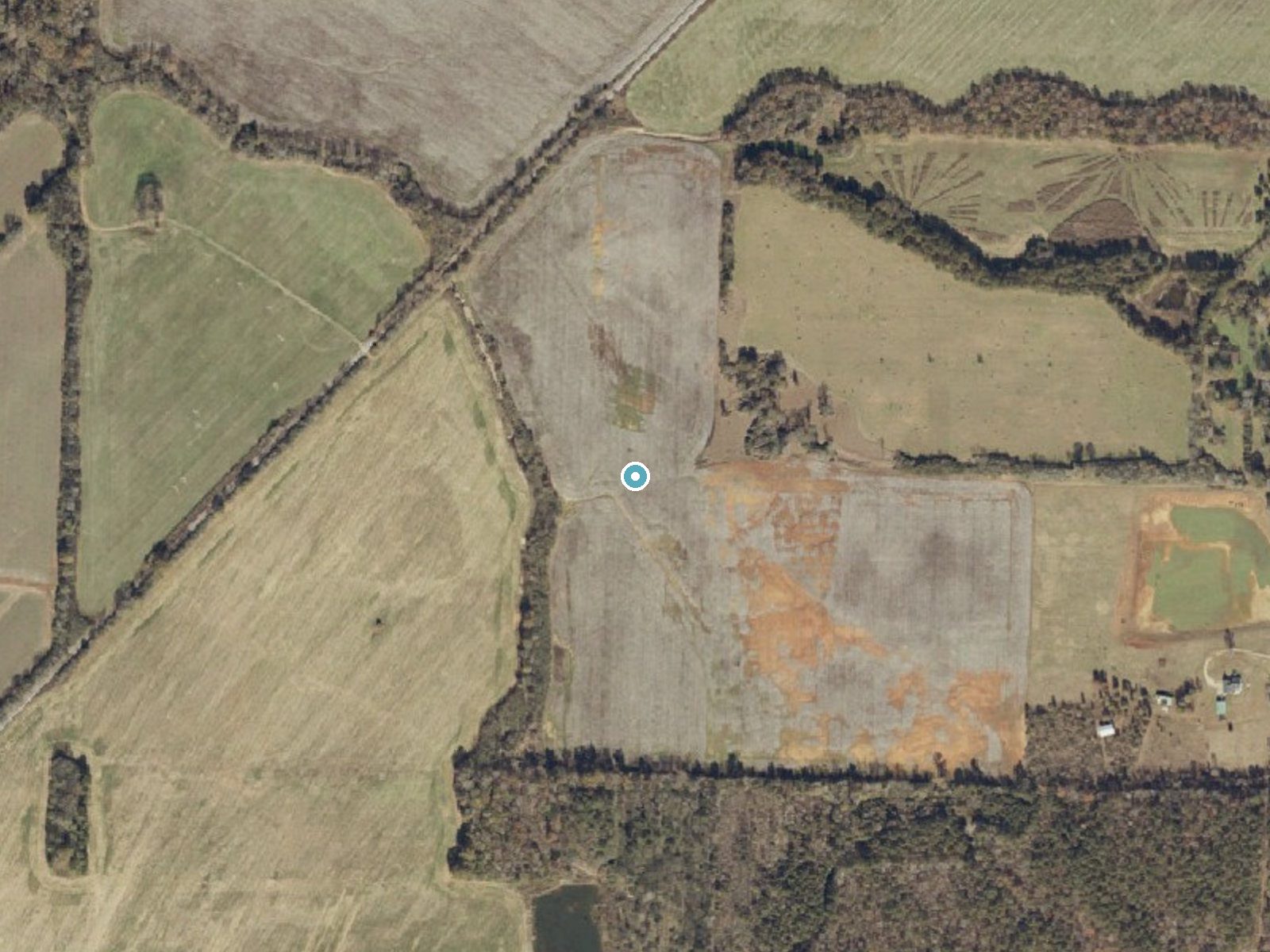 Aerial photo of the same ground around Rendalia Water Falls near Childersburg, Alabama, for comparison with the lidar view
