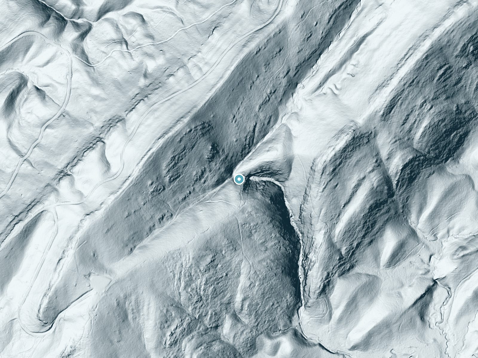 LiDAR bare-earth terrain around Peavine Falls near Pelham, Alabama, showing about 149 feet of drop, a long cascade, facing northeast