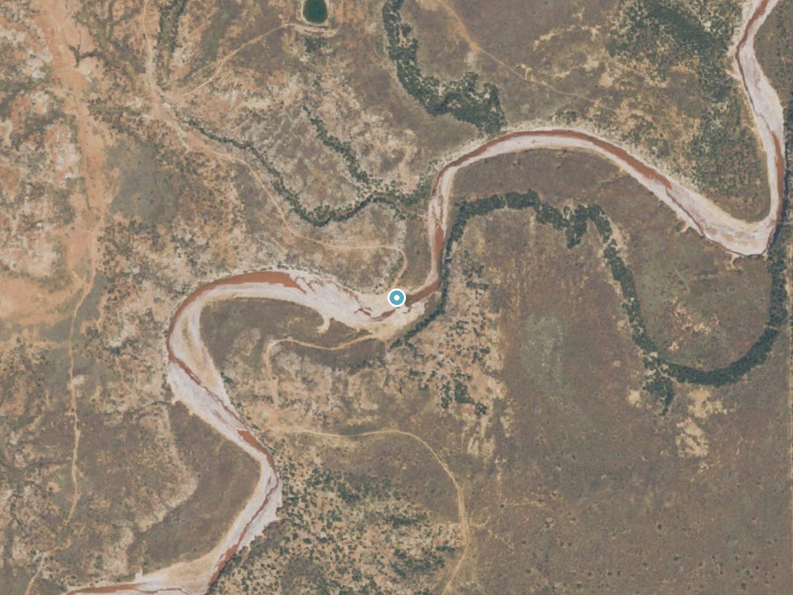 Aerial photo of the same ground around Salt Croton Falls near Guthrie, Texas, for comparison with the lidar view