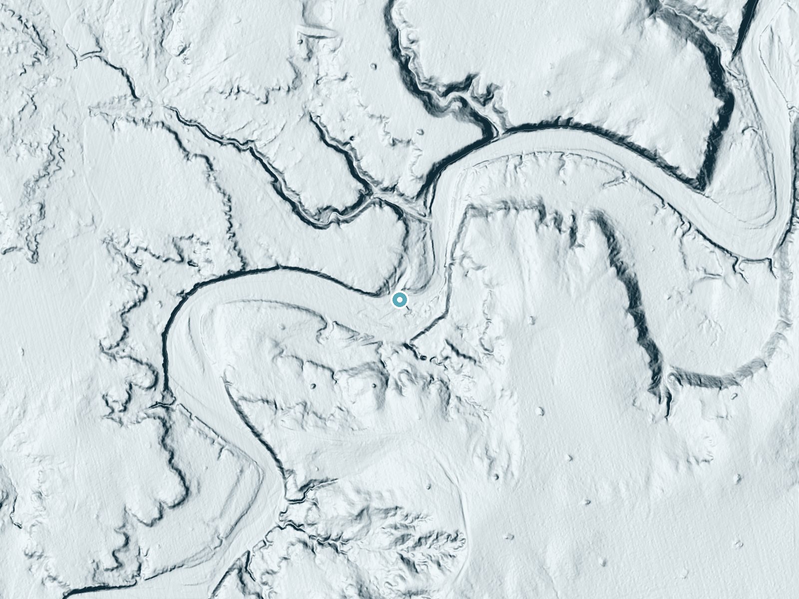 LiDAR bare-earth terrain around Salt Croton Falls near Guthrie, Texas, showing about 33 feet of drop, a long cascade, facing southeast