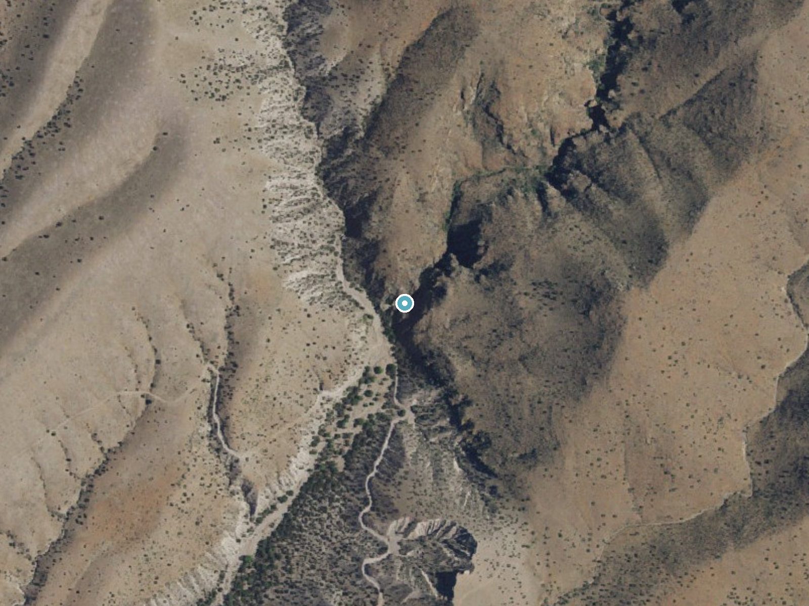 Aerial photo of the same ground around Garcia Falls near Winston, New Mexico, for comparison with the lidar view