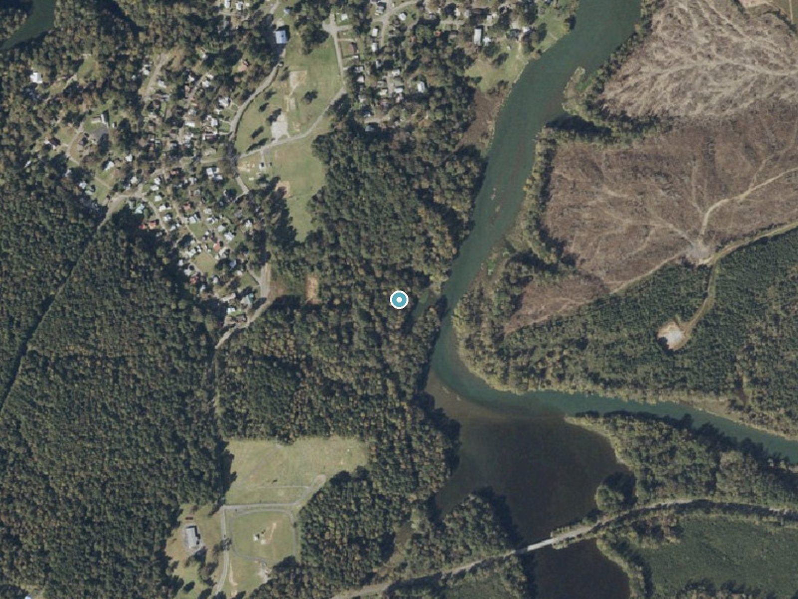 Aerial photo of the same ground around Village Falls near Mulga, Alabama, for comparison with the lidar view