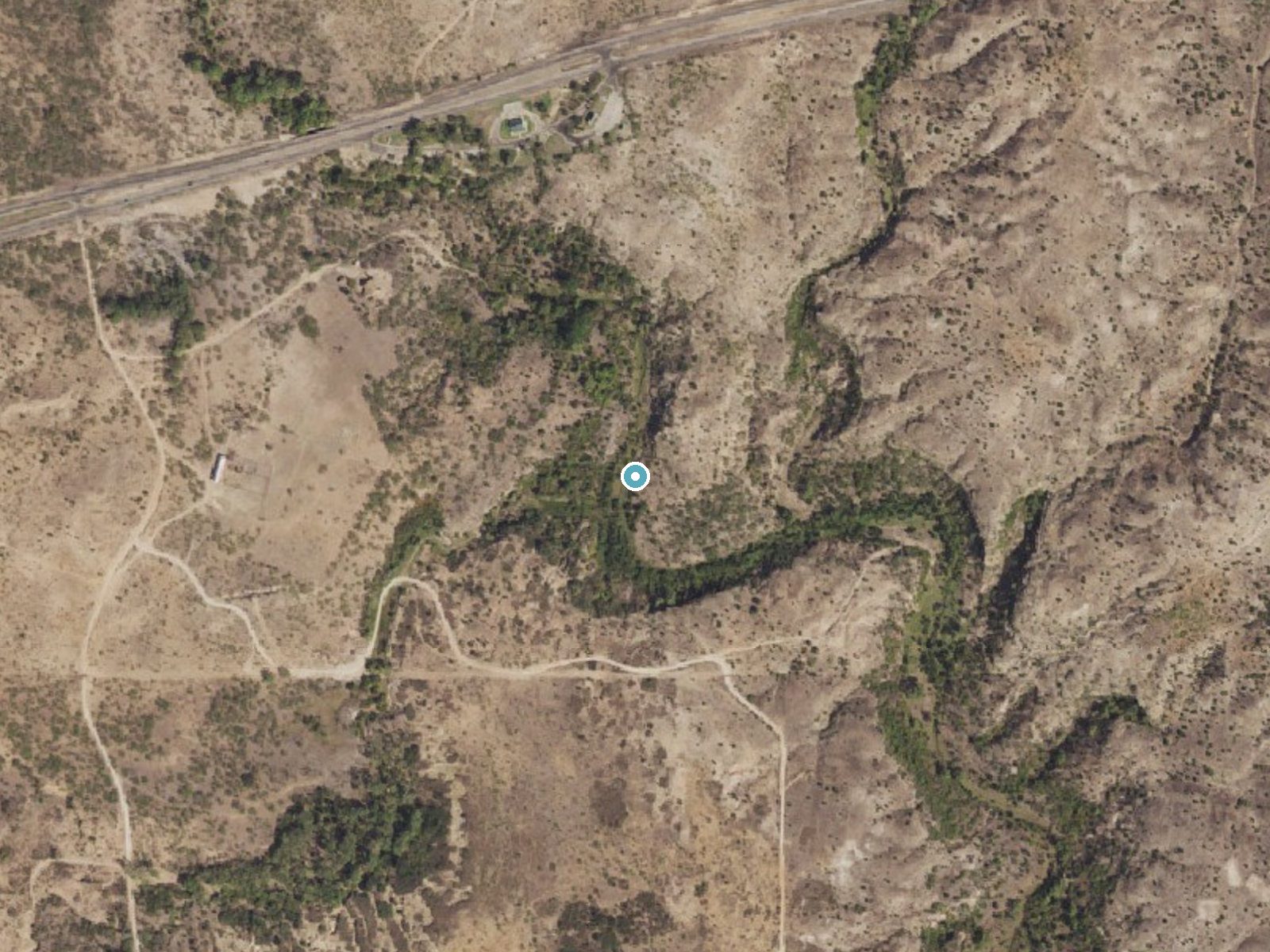 Aerial photo of the same ground around Twenty Foot Falls near Crosbyton, Texas, for comparison with the lidar view