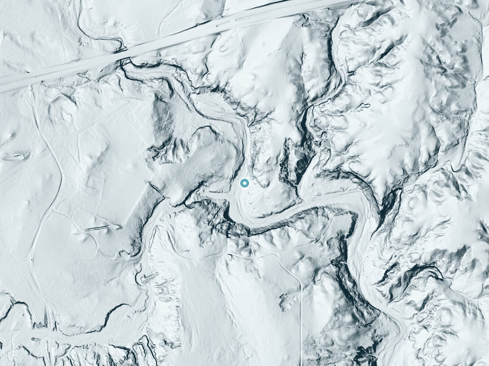 LiDAR bare-earth terrain around Twenty Foot Falls near Crosbyton, Texas, showing about 59 feet of drop, a long cascade, facing southwest