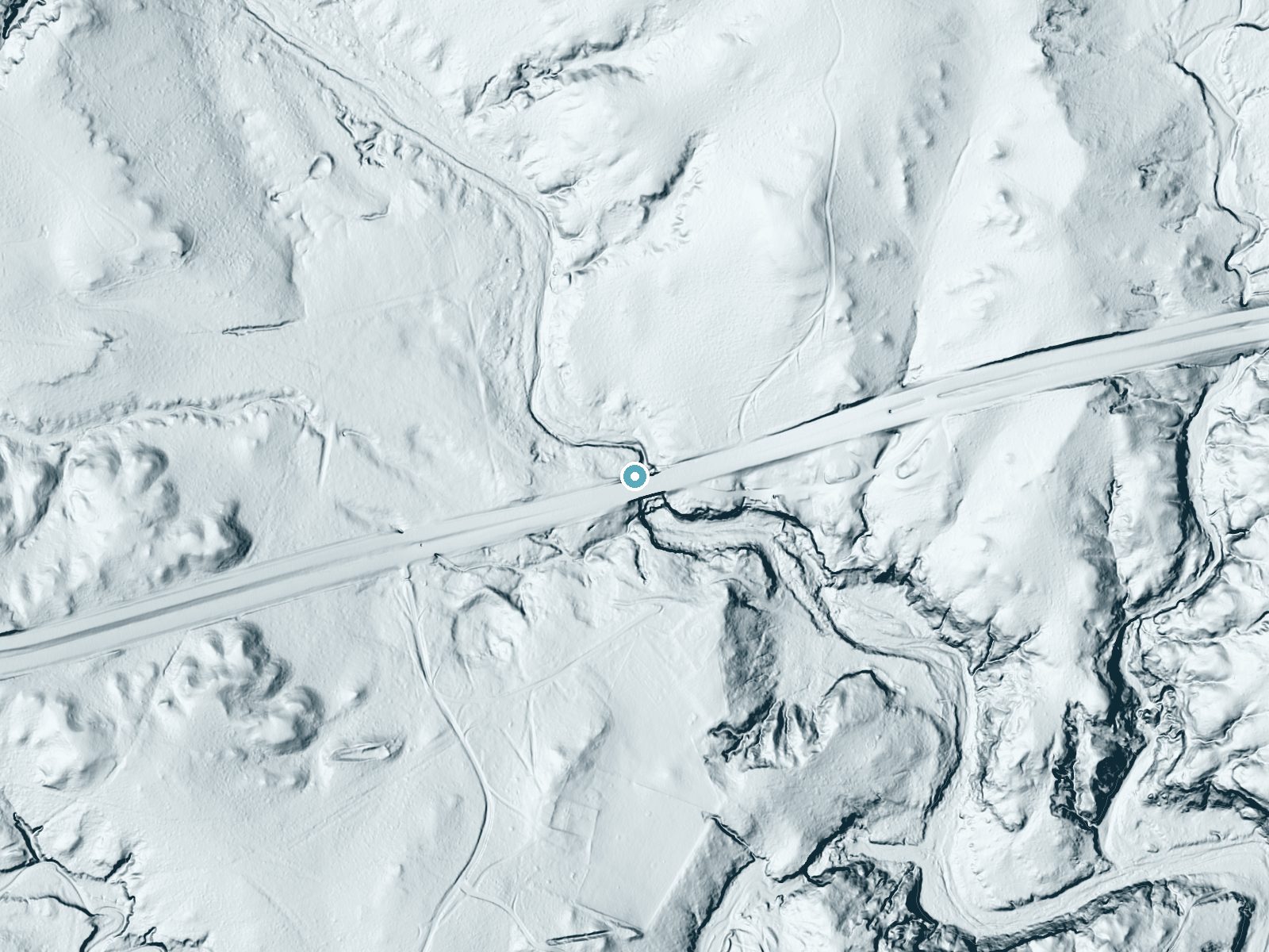 LiDAR bare-earth terrain around Silver Falls near Crosbyton, Texas, showing about 49 feet of drop, a steep tiered drop, facing southeast