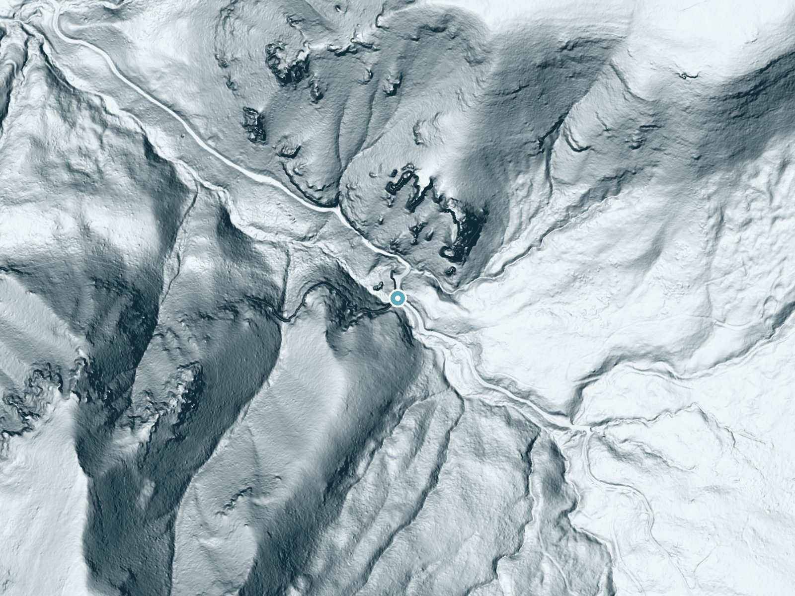 LiDAR bare-earth terrain around Workman Creek Falls near Rock House, Arizona, showing about 283 feet of drop, a single sheer drop, facing northwest