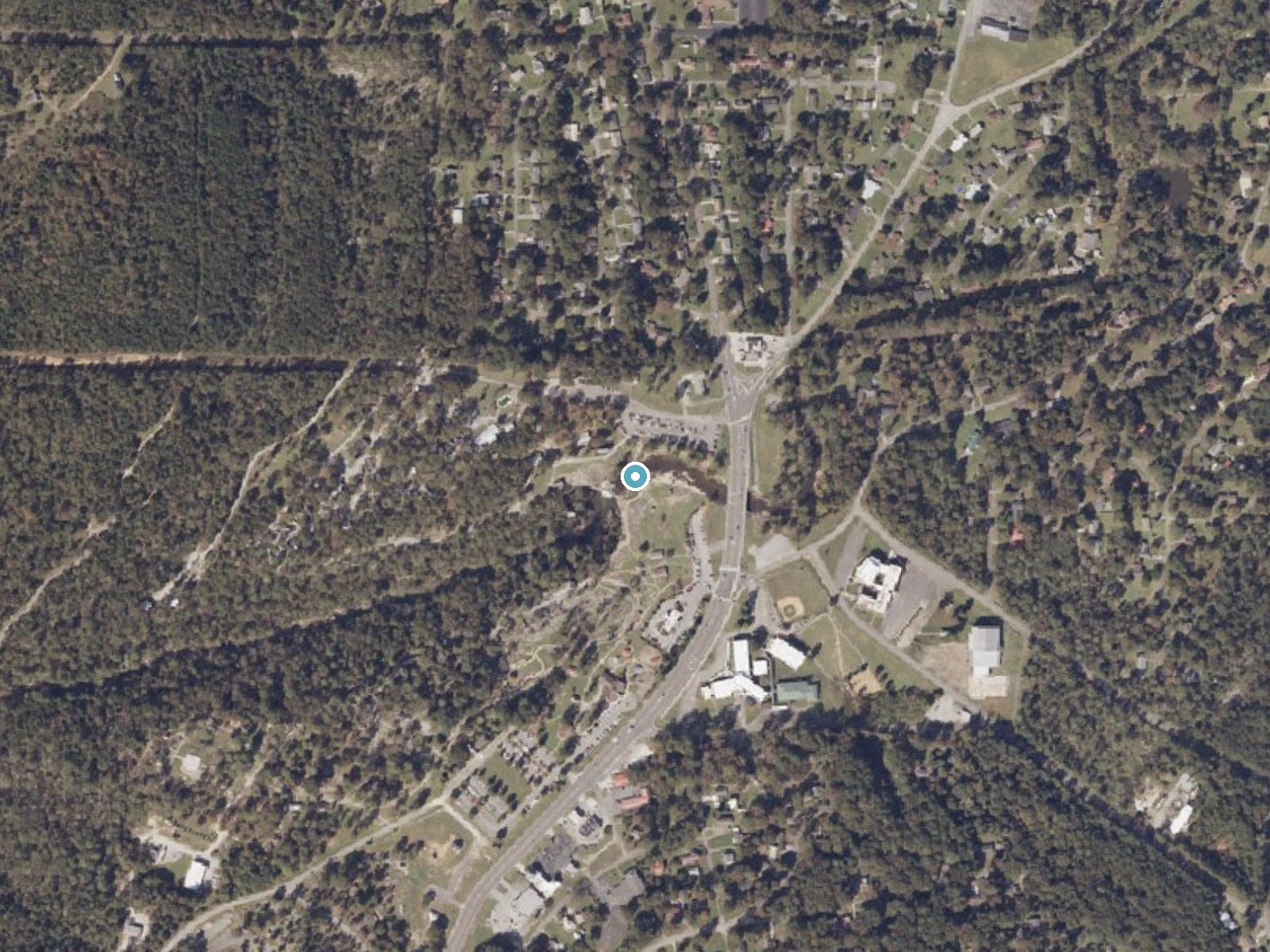 Aerial photo of the same ground around Noccalula Falls near Gadsden, Alabama, for comparison with the lidar view
