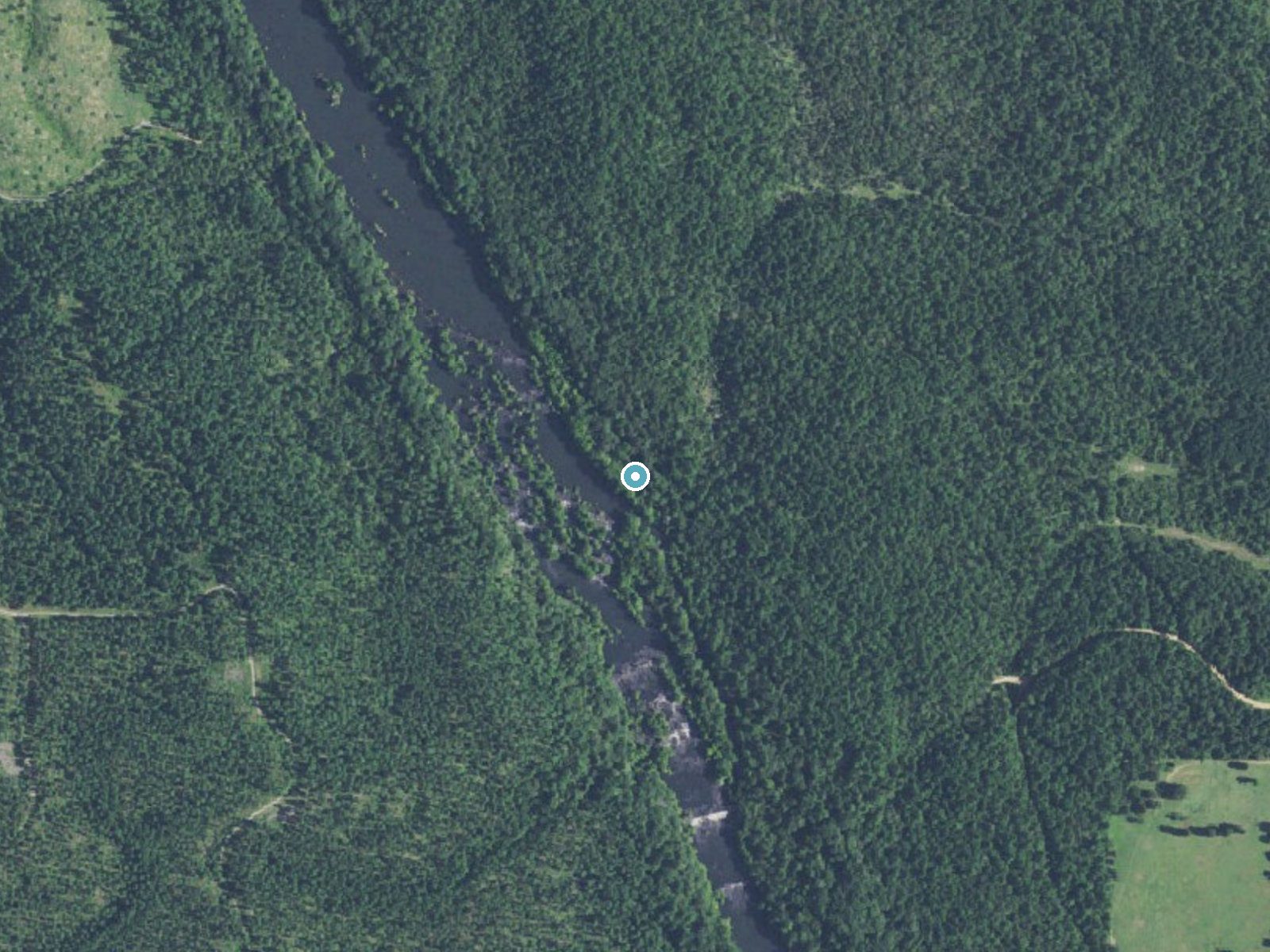 Aerial photo of the same ground around Presbyterian Falls near Eagletown, Oklahoma, for comparison with the lidar view