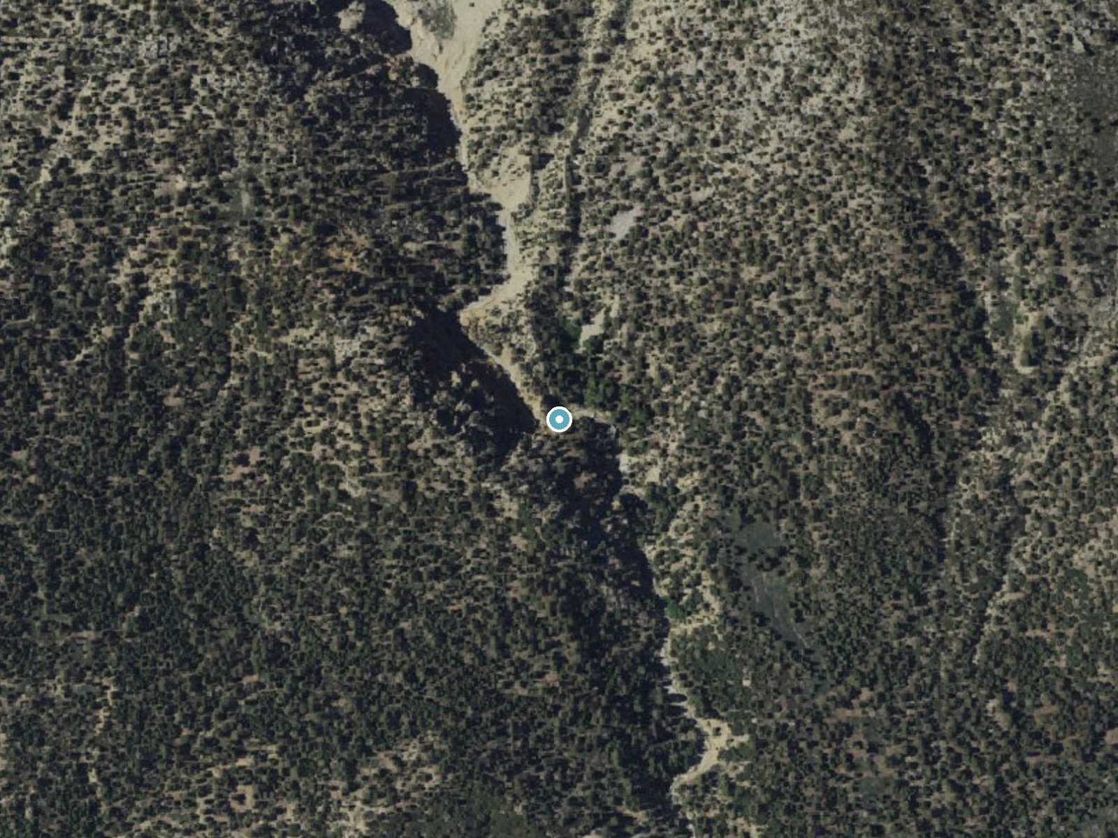 Aerial photo of the same ground around Silverwood Falls near Oak Glen, California, for comparison with the lidar view