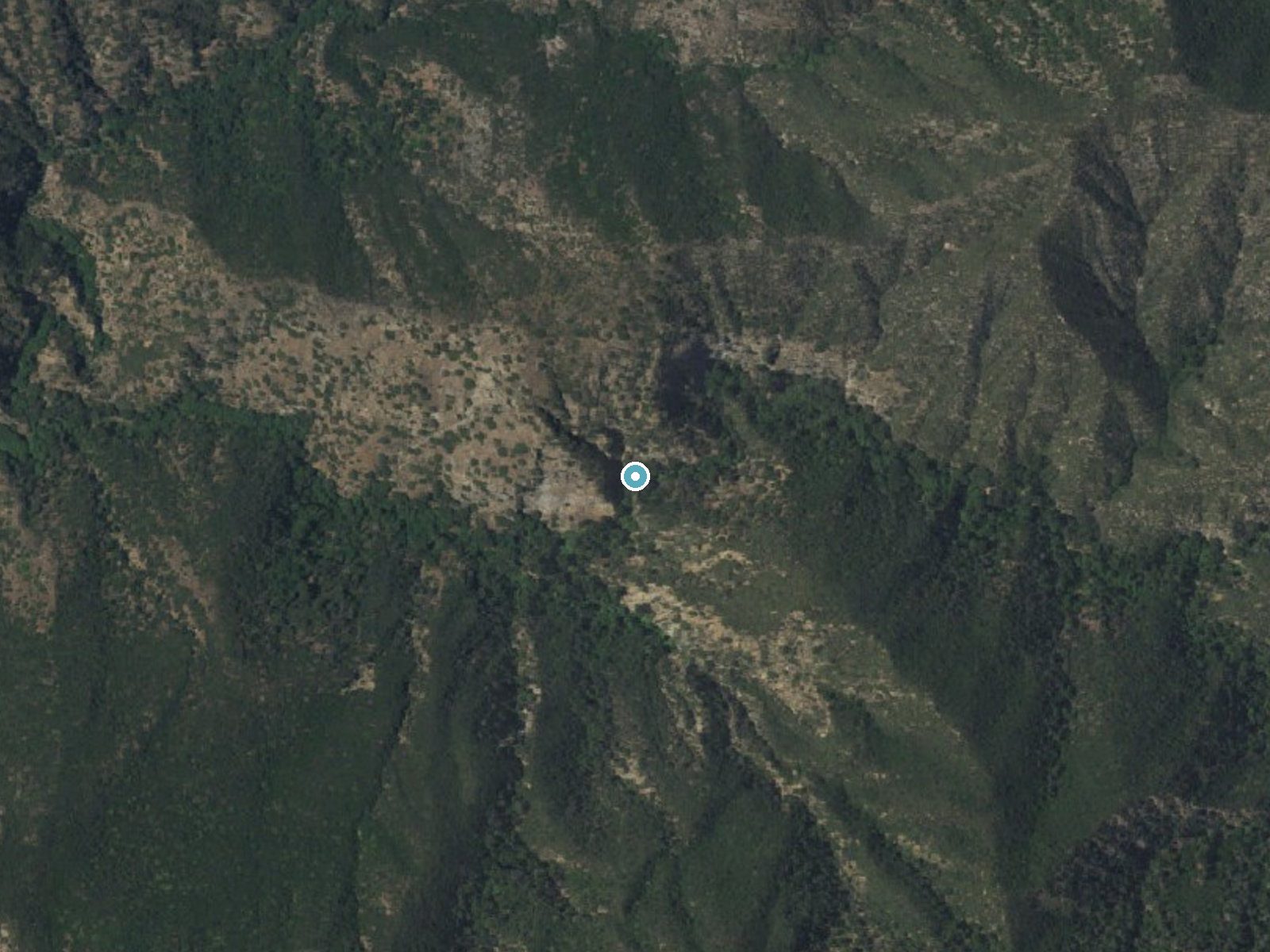 Aerial photo of the same ground around Wolfskill Falls near La Verne, California, for comparison with the lidar view