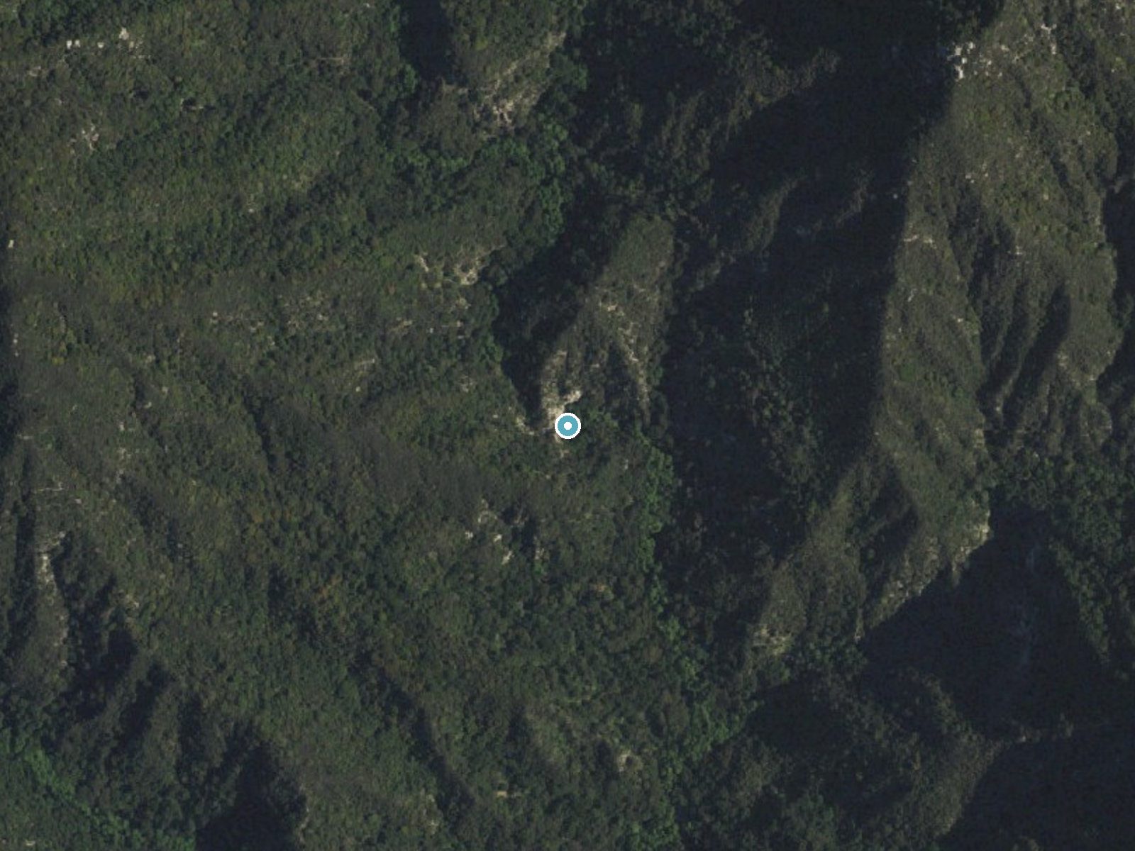 Aerial photo of the same ground around Sturtevant Falls near Sierra Madre, California, for comparison with the lidar view