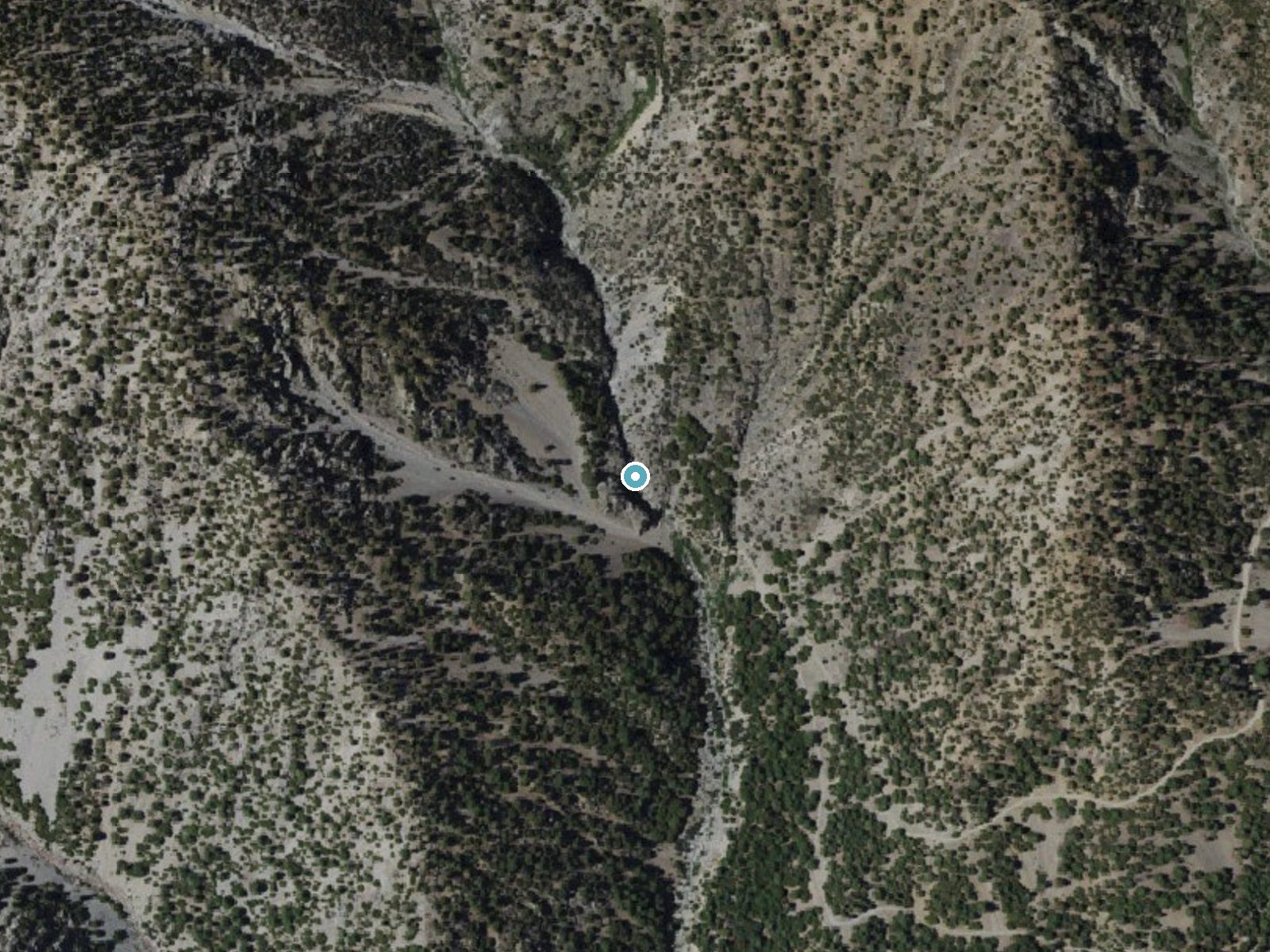 Aerial photo of the same ground around San Antonio Falls near Wrightwood, California, for comparison with the lidar view