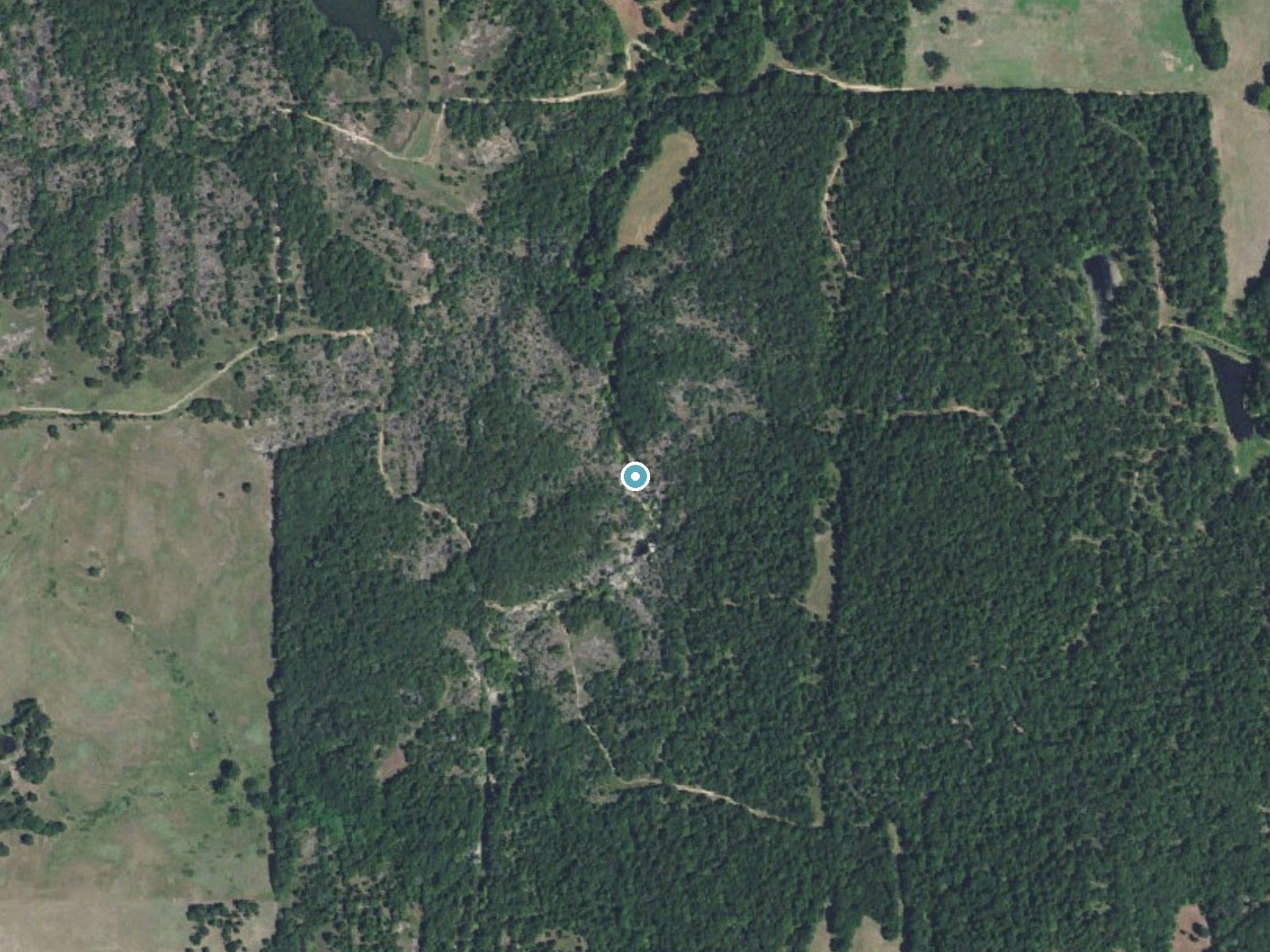 Aerial photo of the same ground around Rock Creek Falls near Coleman, Oklahoma, for comparison with the lidar view