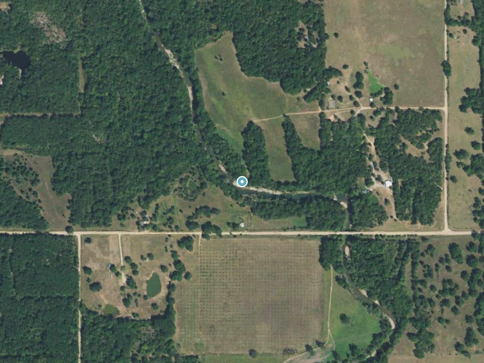 Aerial photo of the same ground around Cheadle Falls near Milburn, Oklahoma, for comparison with the lidar view