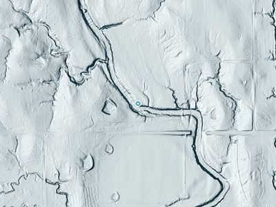 LiDAR terrain view around Cheadle Falls in Oklahoma, about 24 feet of drop