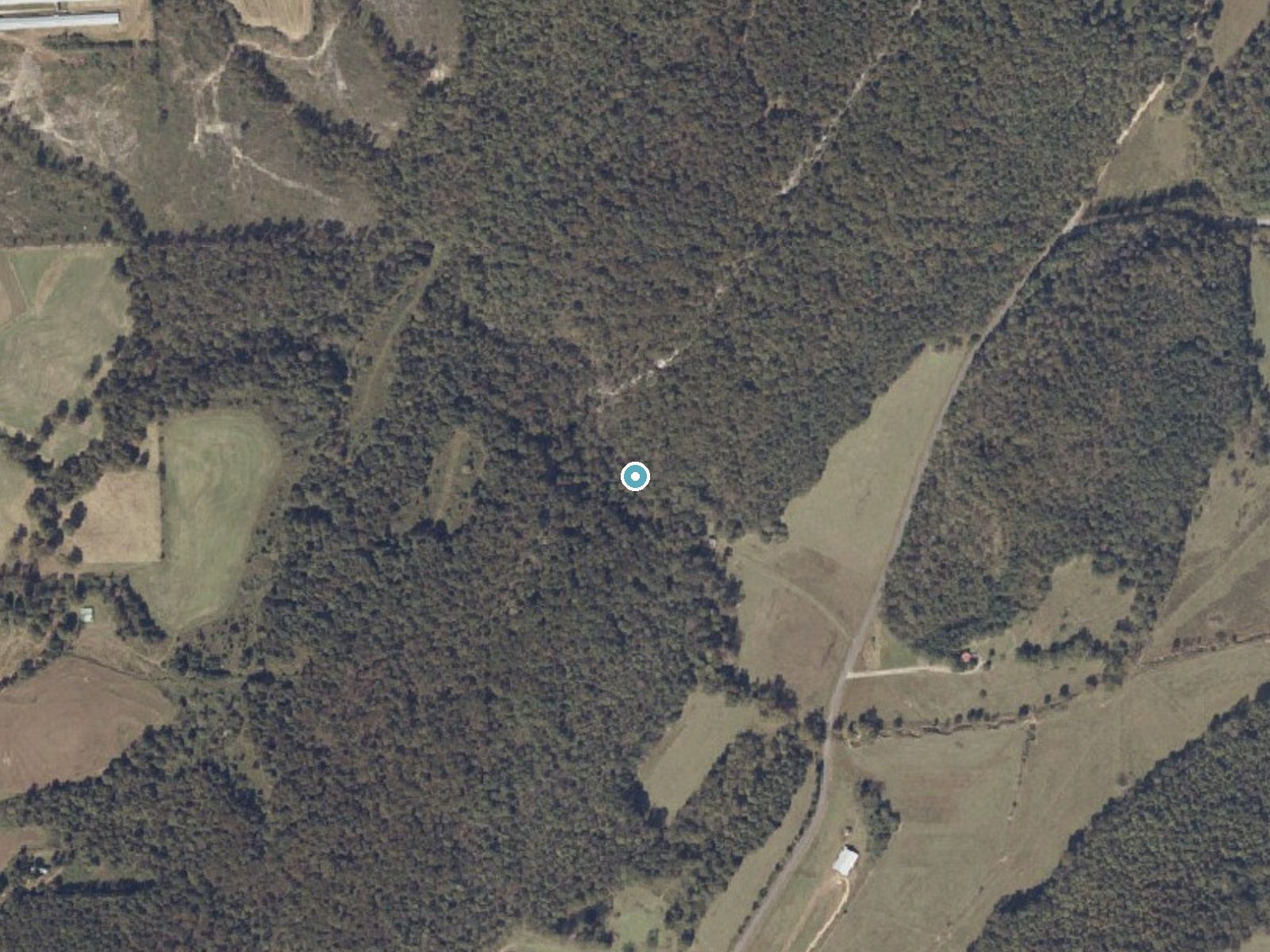 Aerial photo of the same ground around Swindell Falls near Crossville, Alabama, for comparison with the lidar view